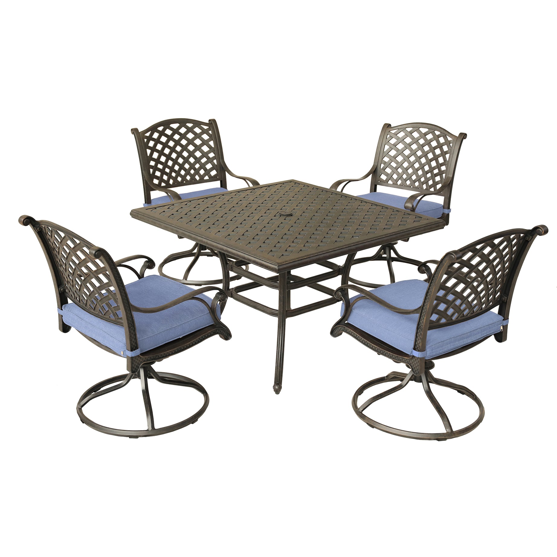 Square 4 - Person 43.19" Long Aluminum Dining Set with Navy Blue Cushions--2