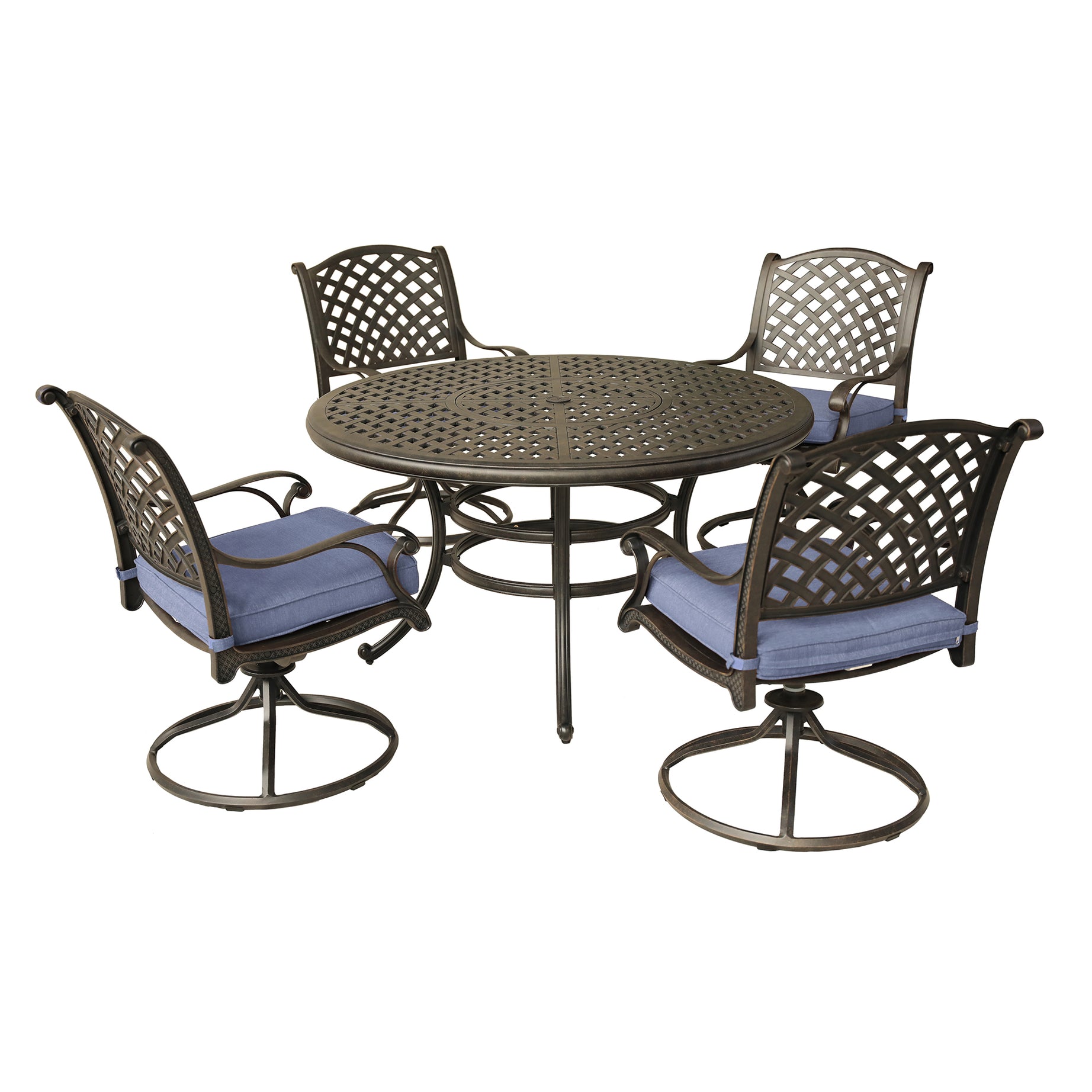 Round 4 - Person 51.97" Long Powder Coated Aluminum Dining Set with Navy Blue Cushions--2