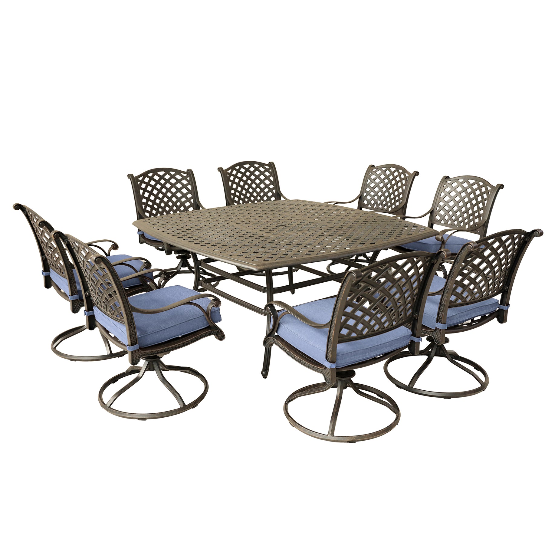 Square 8 - Person 63.98" Long Dining Set with Navy Blue Cushions--1