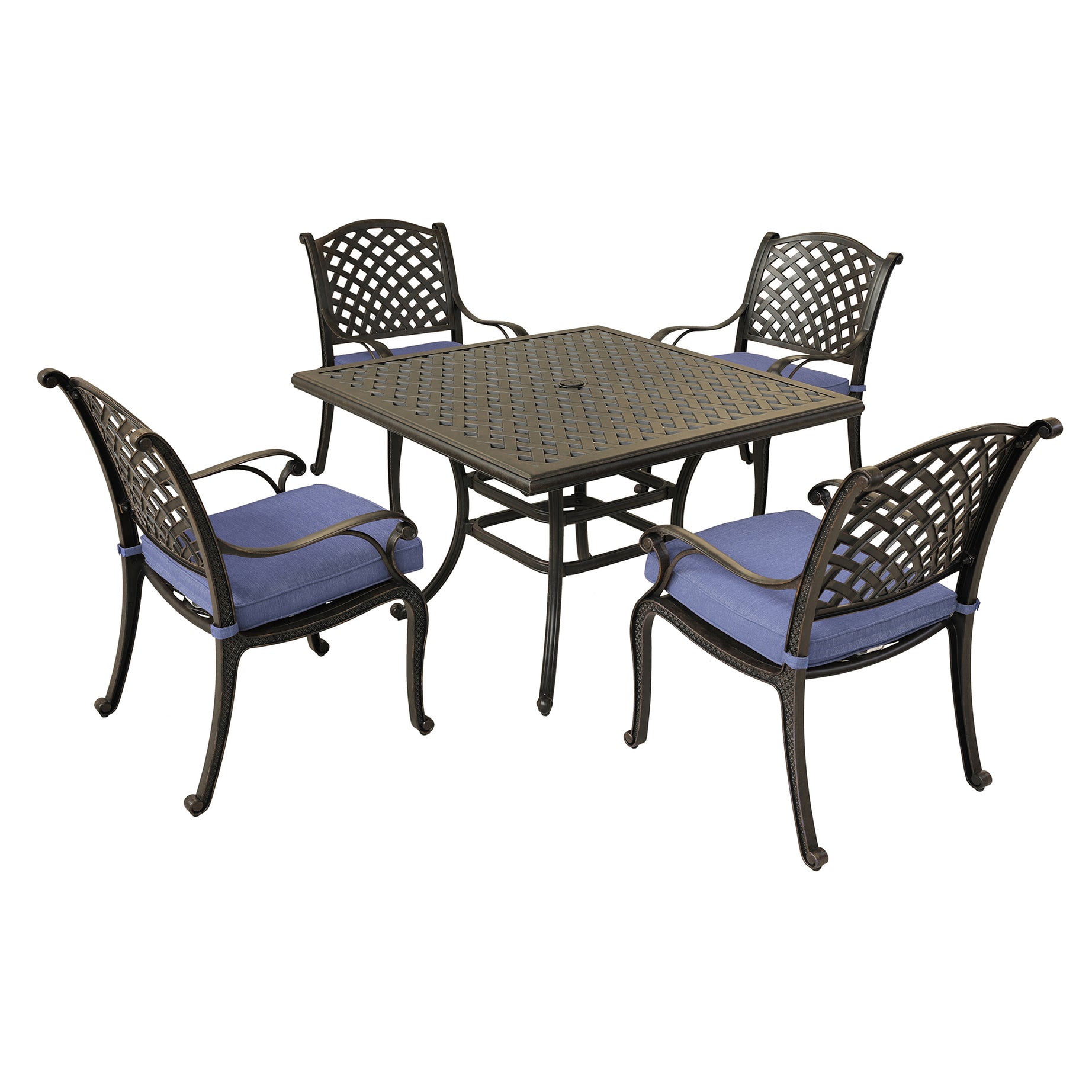 Square 4 - Person 43.19" Long Aluminum Dining Set with Navy Blue Cushions--2