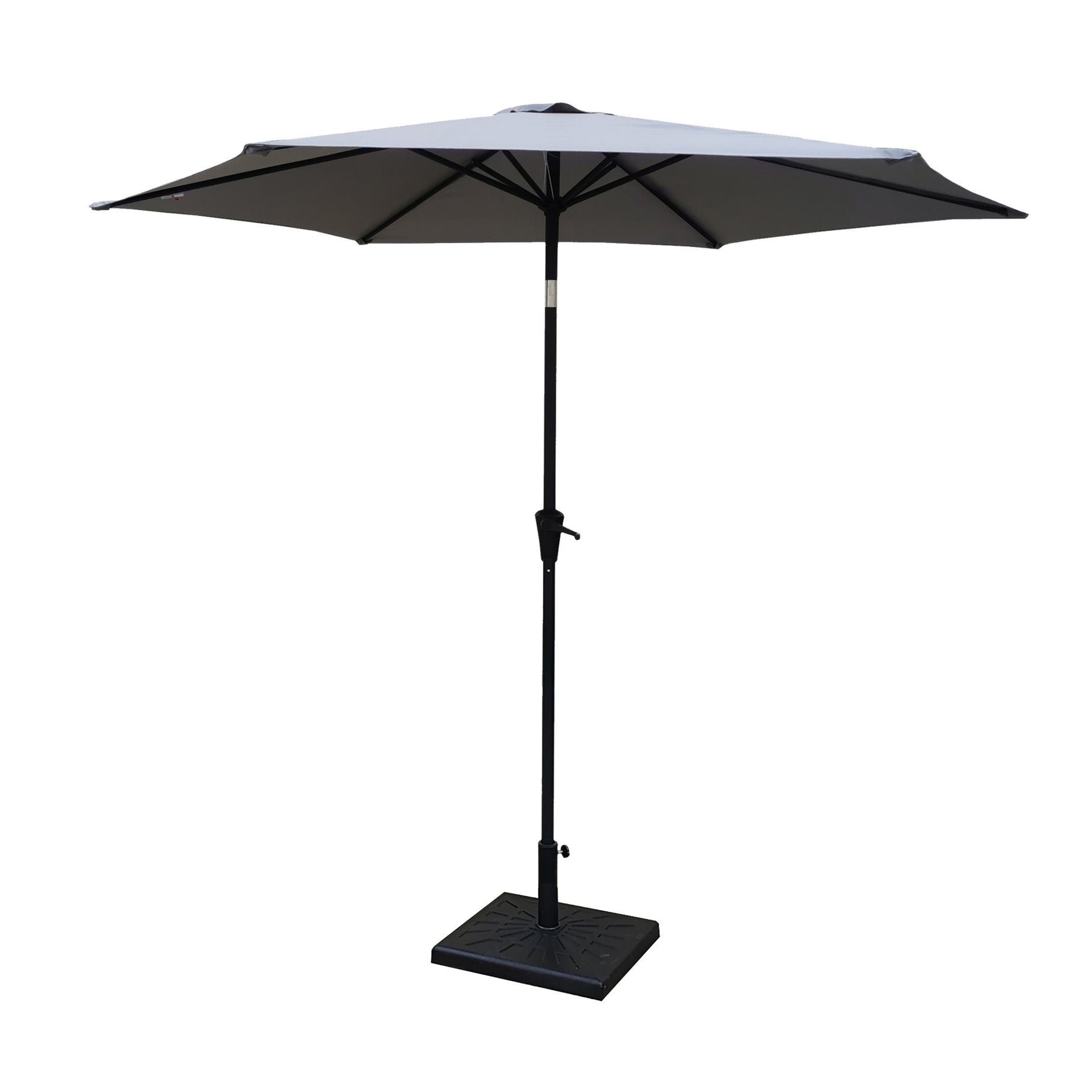 8.8 feet Outdoor Aluminum Patio Umbrella, Patio Umbrella, Market Umbrella with 42 Pound Square Resin Umbrella Base, Push Button Tilt and Crank lift, Gray--1