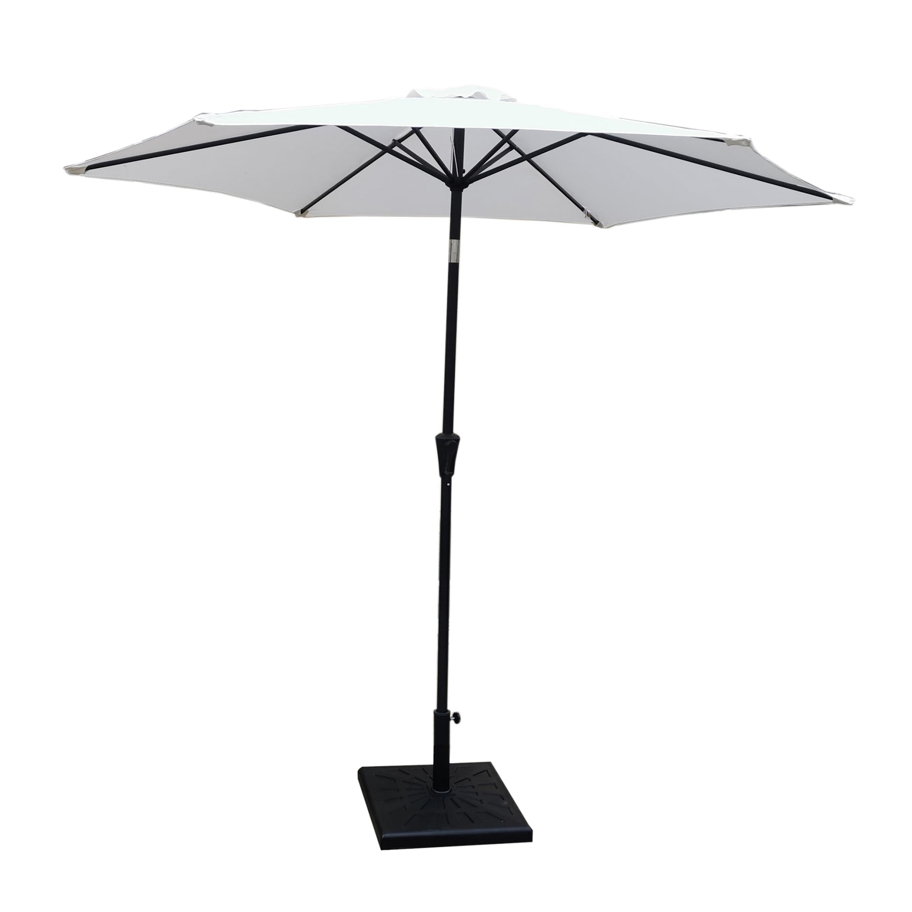 8.8 feet Outdoor Aluminum Patio Umbrella, Patio Umbrella, Market Umbrella with 42 Pound Square Resin Umbrella Base, Push Button Tilt and Crank lift, Creme--1