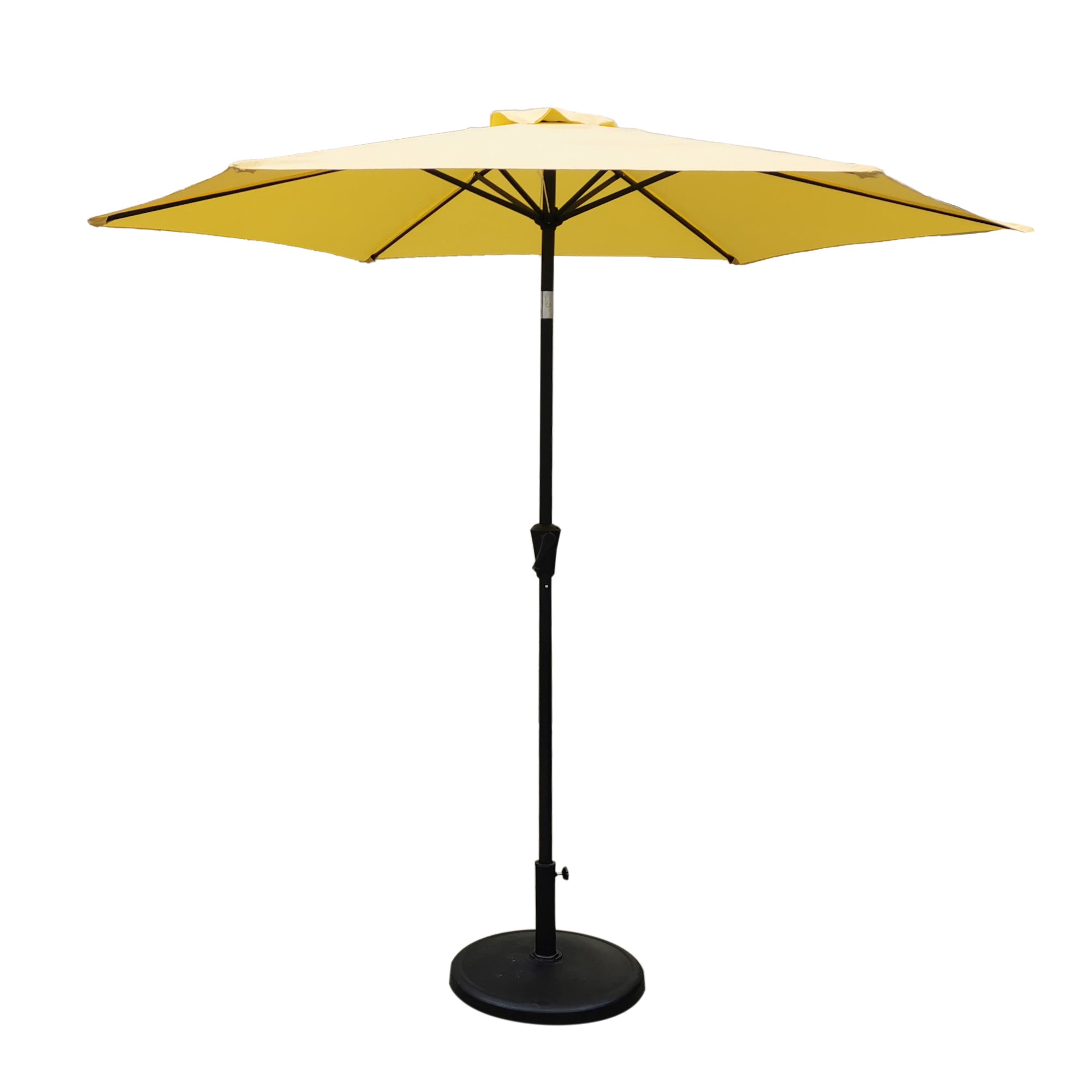 8.8 feet Outdoor Aluminum Patio Umbrella, Patio Umbrella, Market Umbrella with 42 pounds Round Resin Umbrella Base, Push Button Tilt and Crank lift, Yellow--1