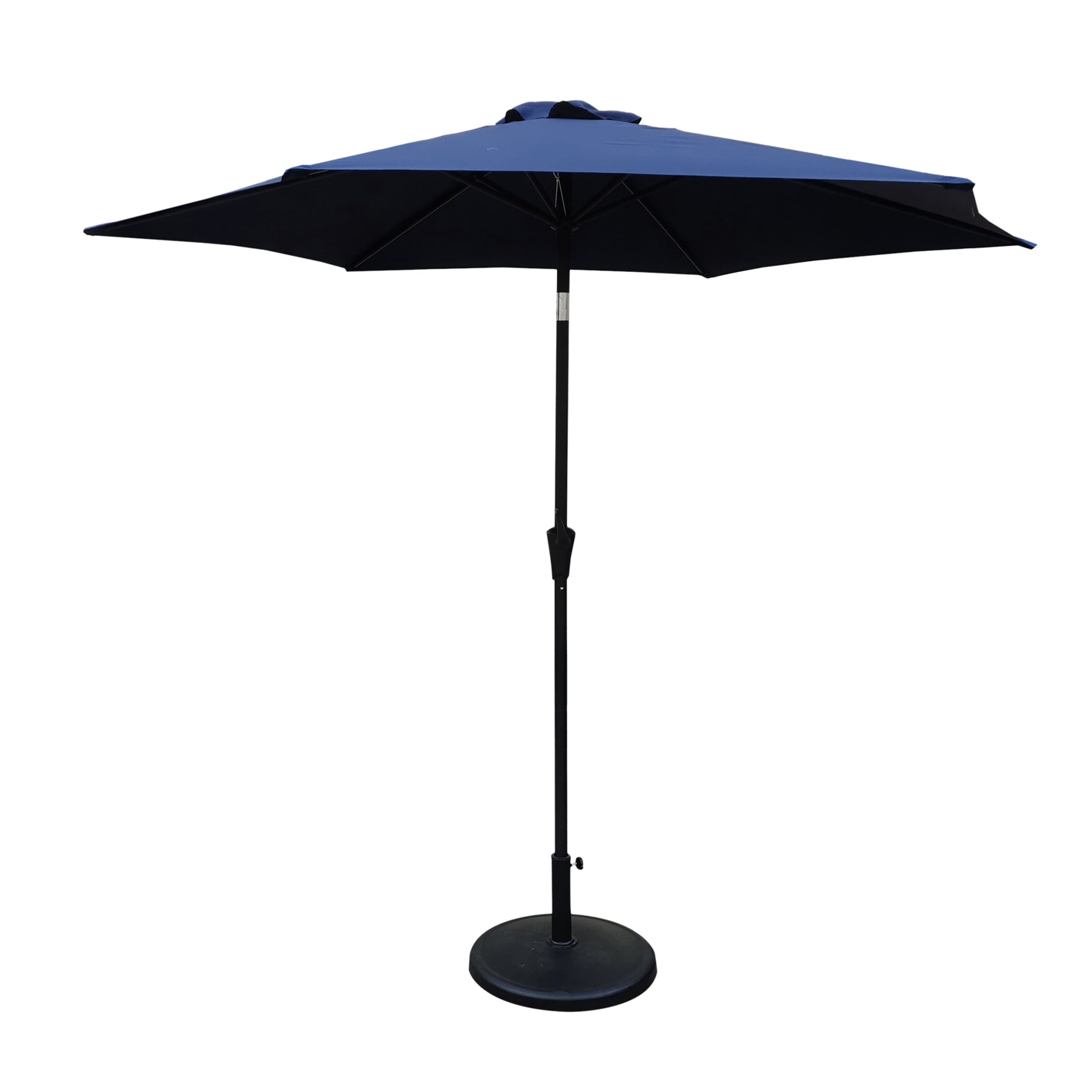 8.8 feet Outdoor Aluminum Patio Umbrella, Patio Umbrella, Market Umbrella with 42 pounds Round Resin Umbrella Base, Push Button Tilt and Crank lift, Navy Blue--1