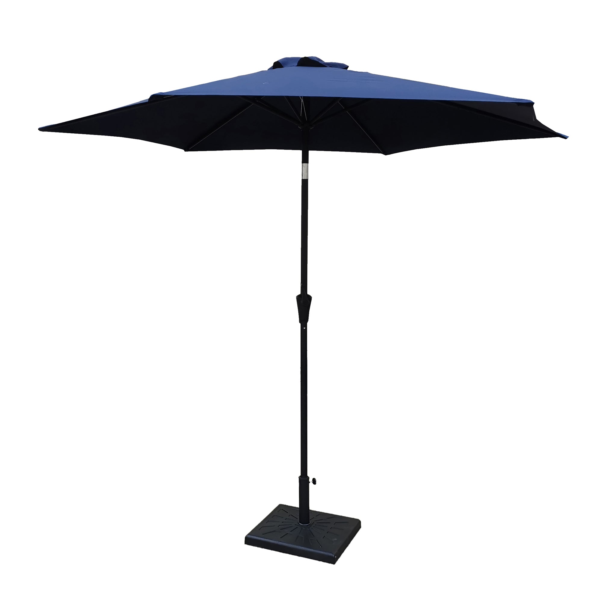 8.8 feet Outdoor Aluminum Patio Umbrella, Patio Umbrella, Market Umbrella with 42 Pound Square Resin Umbrella Base, Push Button Tilt and Crank lift, Navy Blue--1