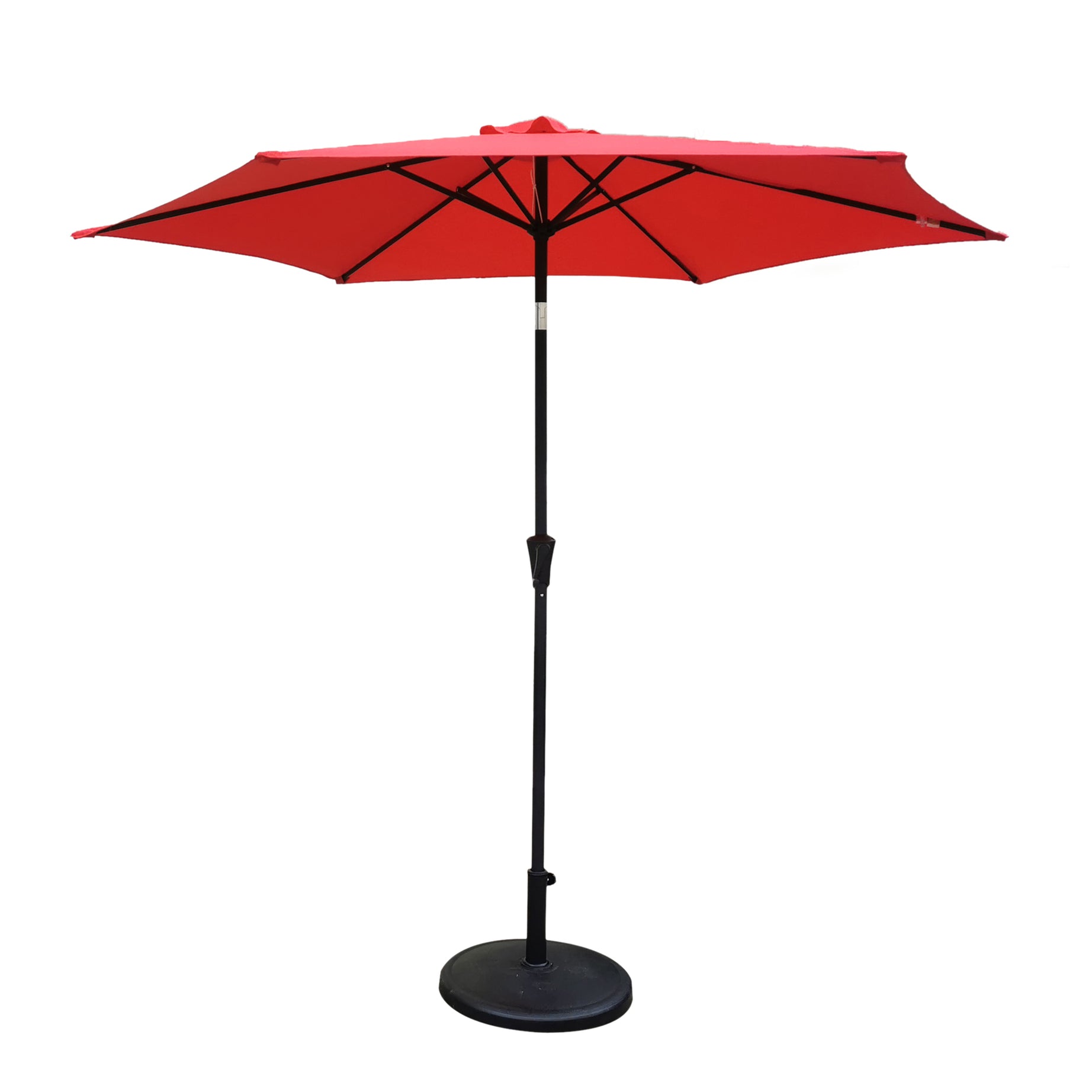 8.8 feet Outdoor Aluminum Patio Umbrella, Patio Umbrella, Market Umbrella with 42 pounds Round Resin Umbrella Base, Push Button Tilt and Crank lift, Red--1