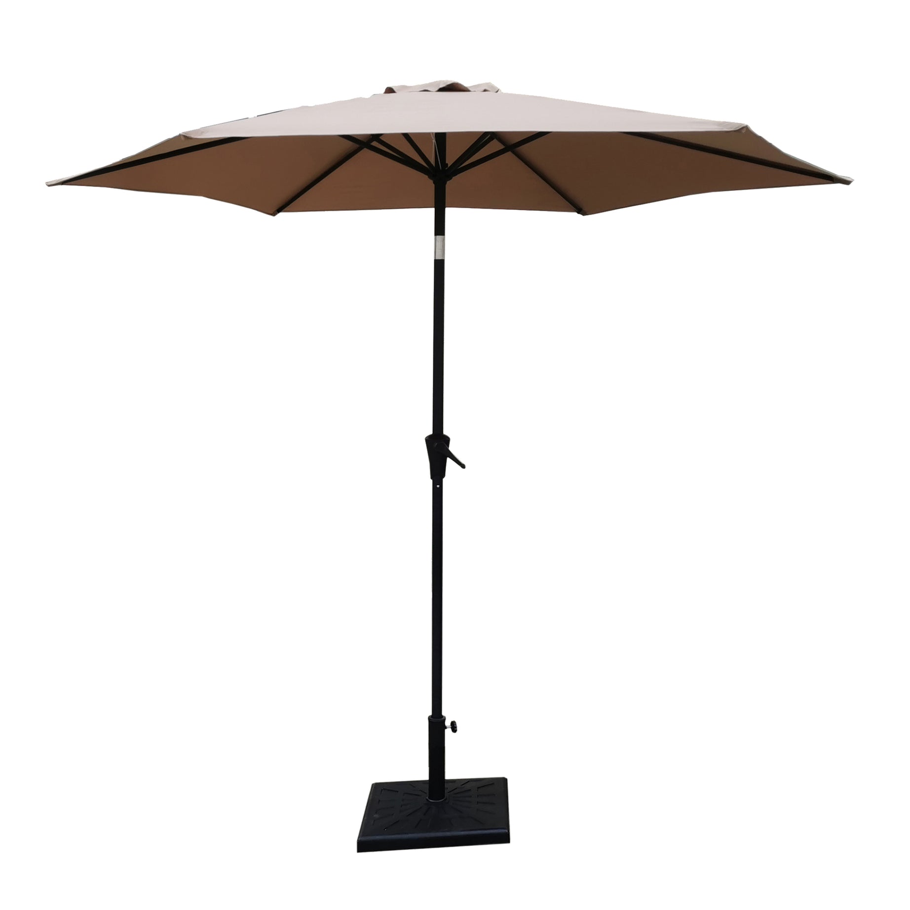 8.8 feet Outdoor Aluminum Patio Umbrella, Patio Umbrella, Market Umbrella with 42 Pound Square Resin Umbrella Base, Push Button Tilt and Crank lift, Taupe--1