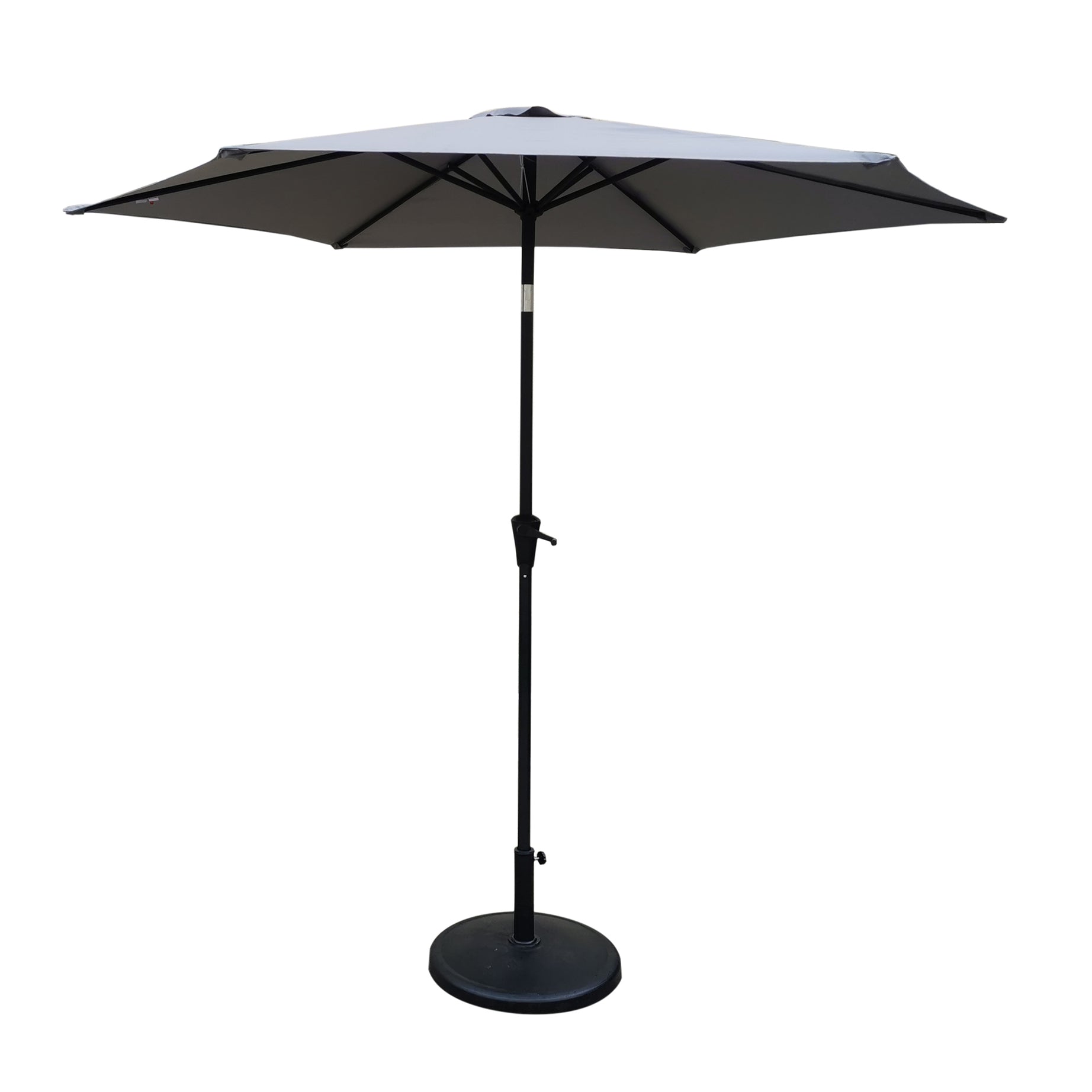 8.8 feet Outdoor Aluminum Patio Umbrella, Patio Umbrella, Market Umbrella with 42 pounds Round Resin Umbrella Base, Push Button Tilt and Crank lift, Gray--1