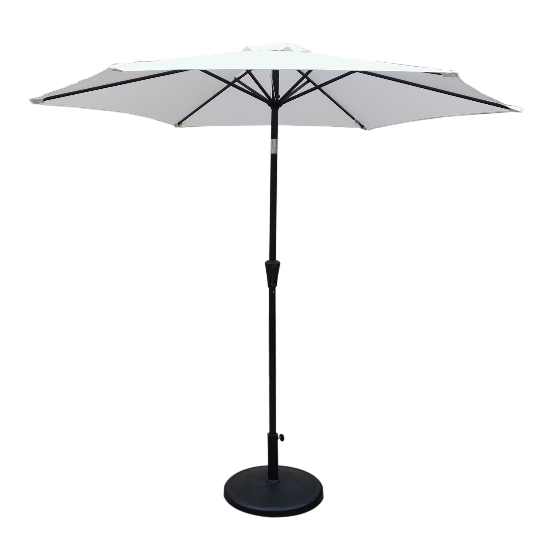 8.8 feet Outdoor Aluminum Patio Umbrella, Patio Umbrella, Market Umbrella with 42 pounds Round Resin Umbrella Base, Push Button Tilt and Crank lift, Creme--1