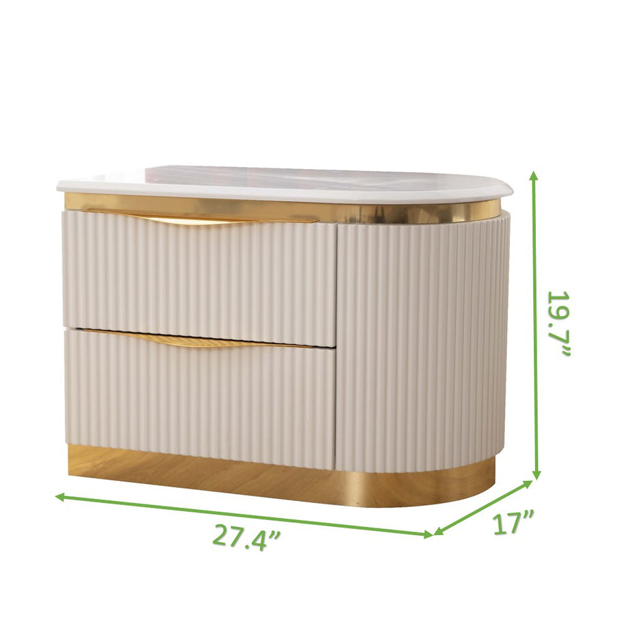 Laura Gold Detailed Right 2-Drawer Nightstand made with Wood in White--5