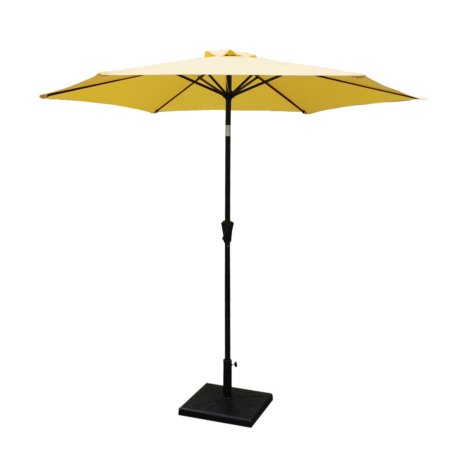 8.8 feet Outdoor Aluminum Patio Umbrella, Patio Umbrella, Market Umbrella with 42 Pound Square Resin Umbrella Base, Push Button Tilt and Crank lift, Yellow--1