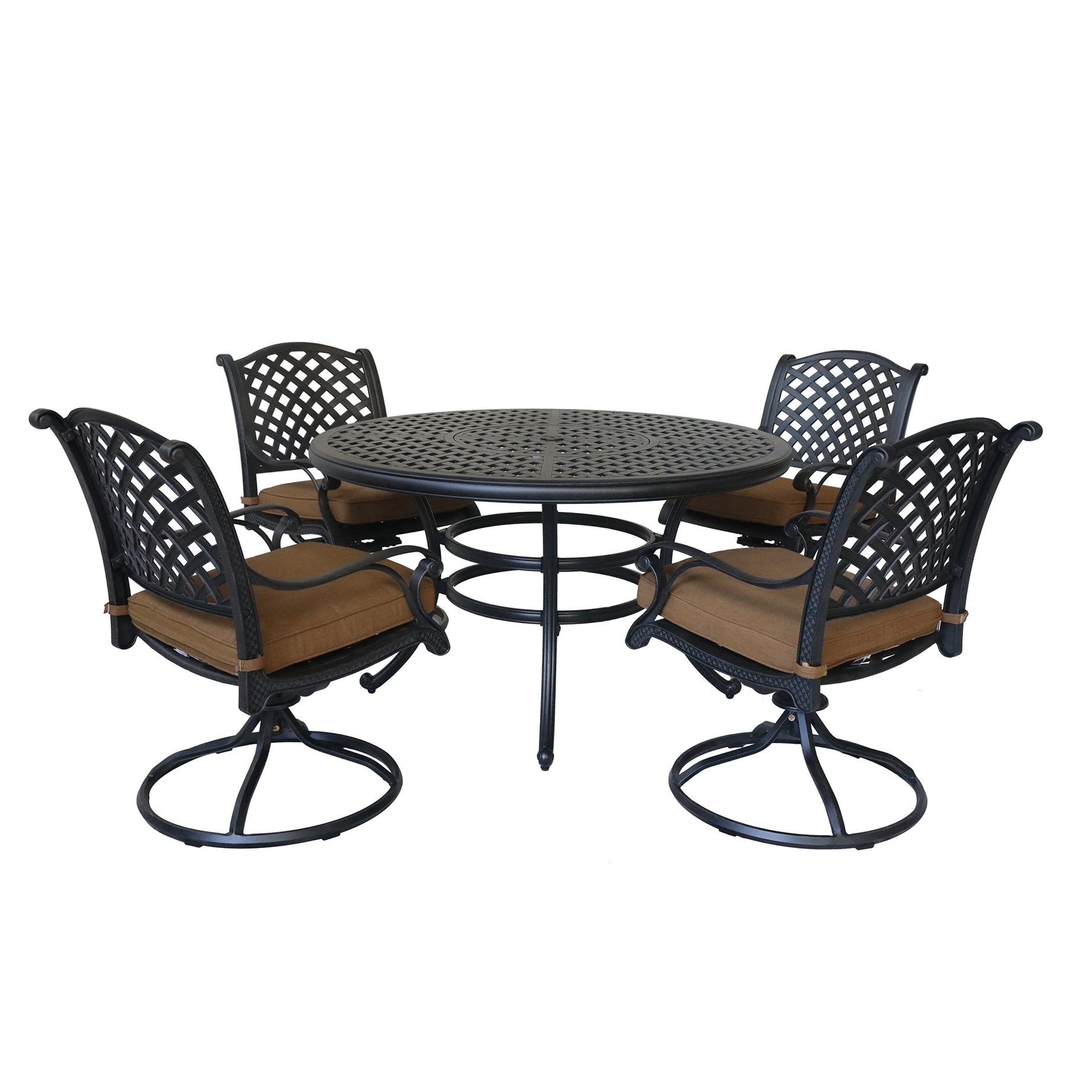 Round 4 - Person 52" Long Dining Set with Cushions, Brown--1