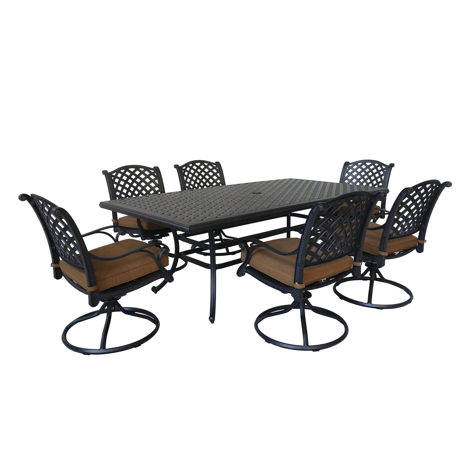 Rectangular 6 - Person 85.83" Long Dining Set with Cushions, Brown--1