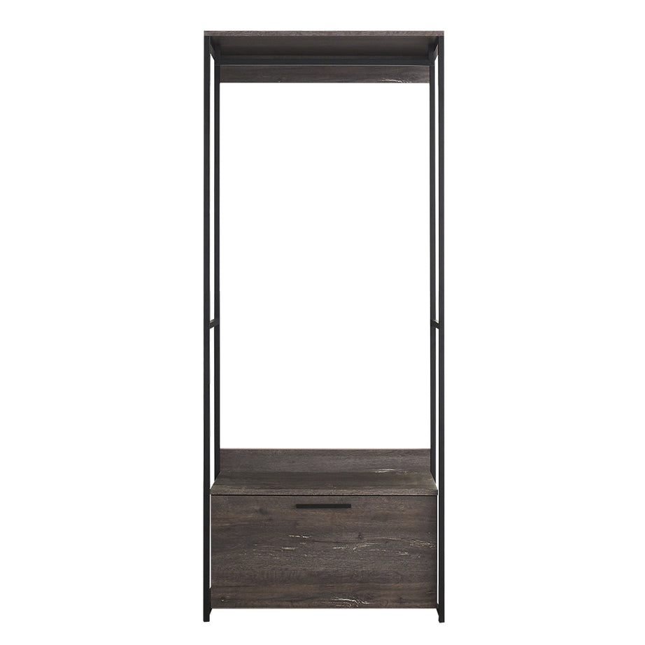 Monica Wood and Metal Walk-in Closet with One Drawer in Rustic Gray--1