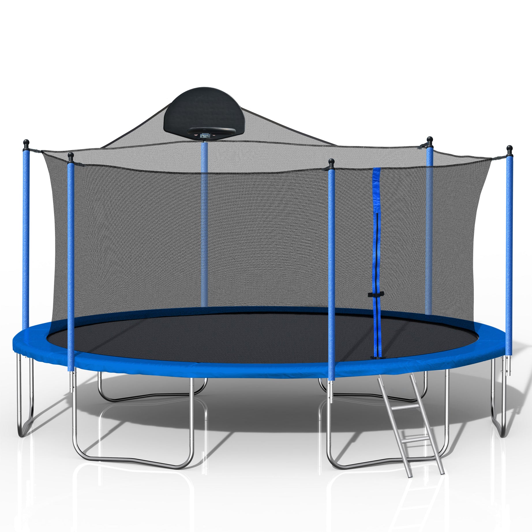 14FT Trampoline for Adults & Kids with Basketball Hoop, Outdoor Trampolines w/Ladder and Safety Enclosure Net for Kids and Adults--1