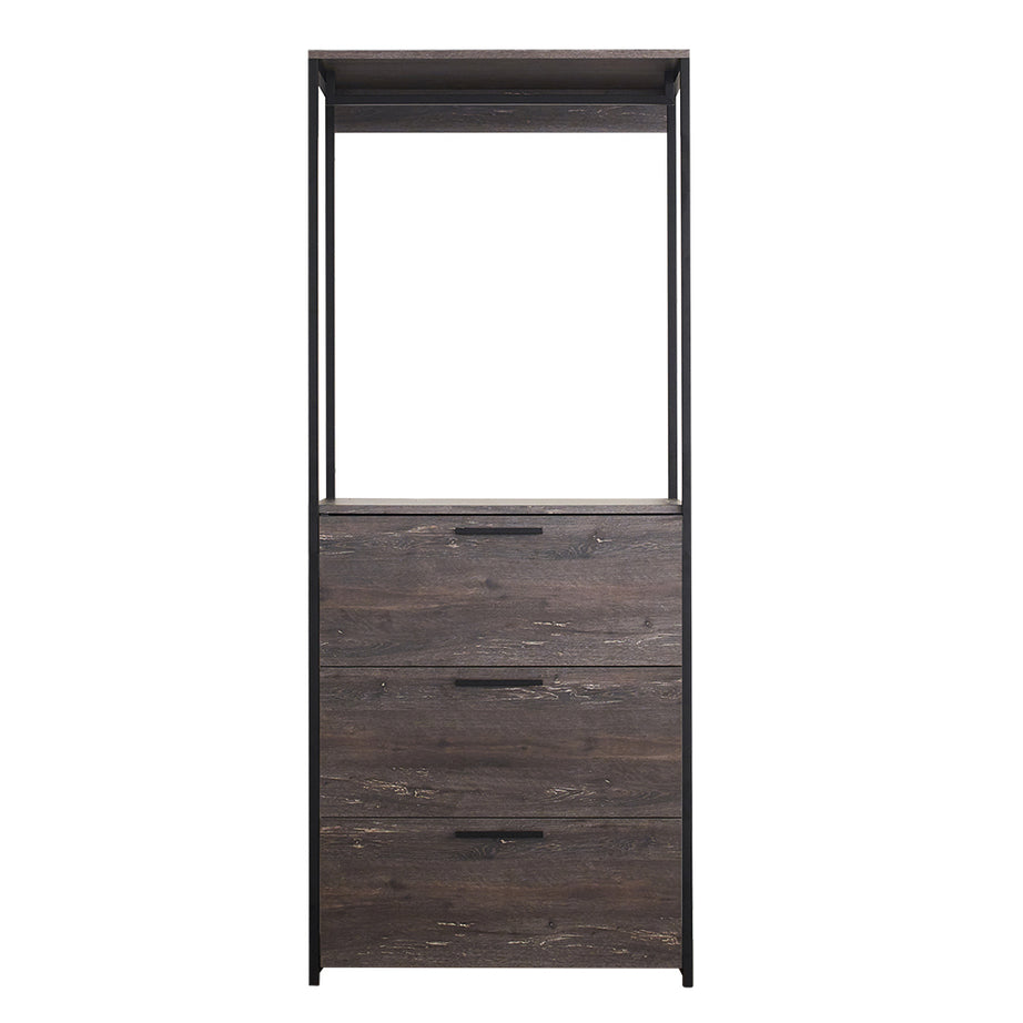 Monica Wood Walk-in Closet with Three Drawers and One Shelf in Rustic Gray--1