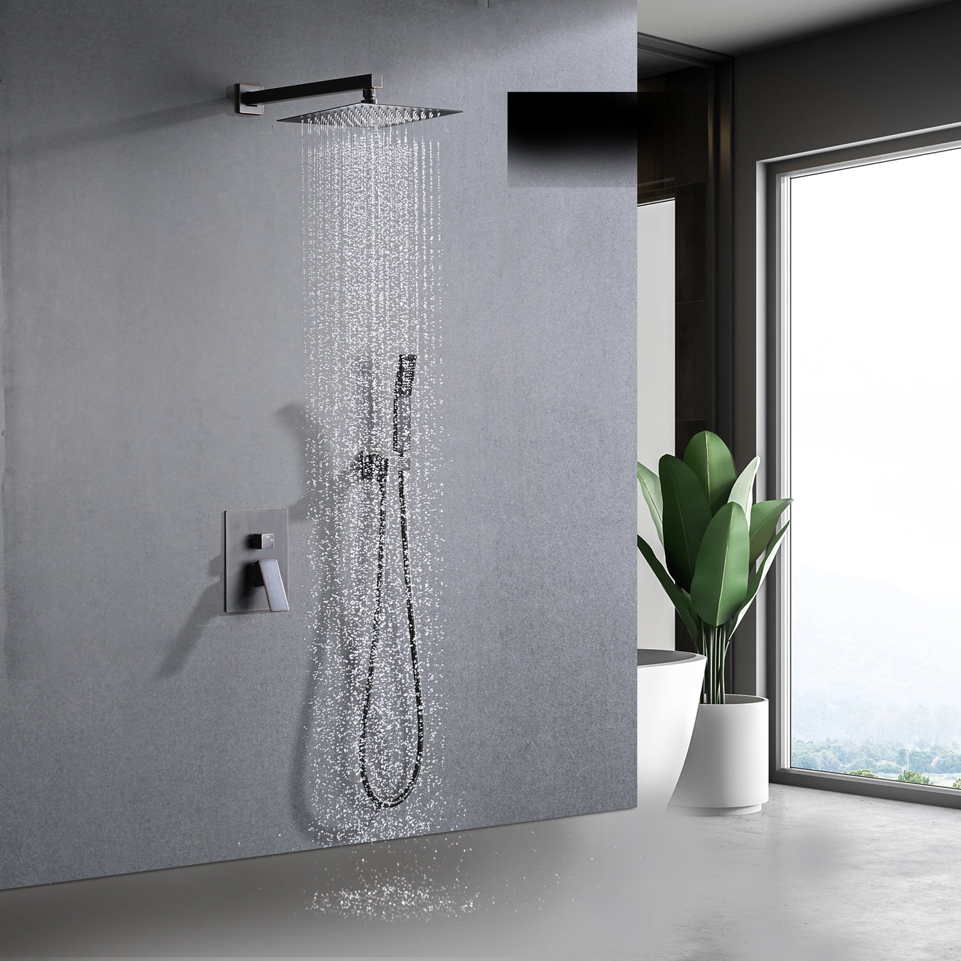 Shower System Shower Faucet Combo Set Wall Mounted with 12" Rainfall Shower Head and handheld shower faucet--1