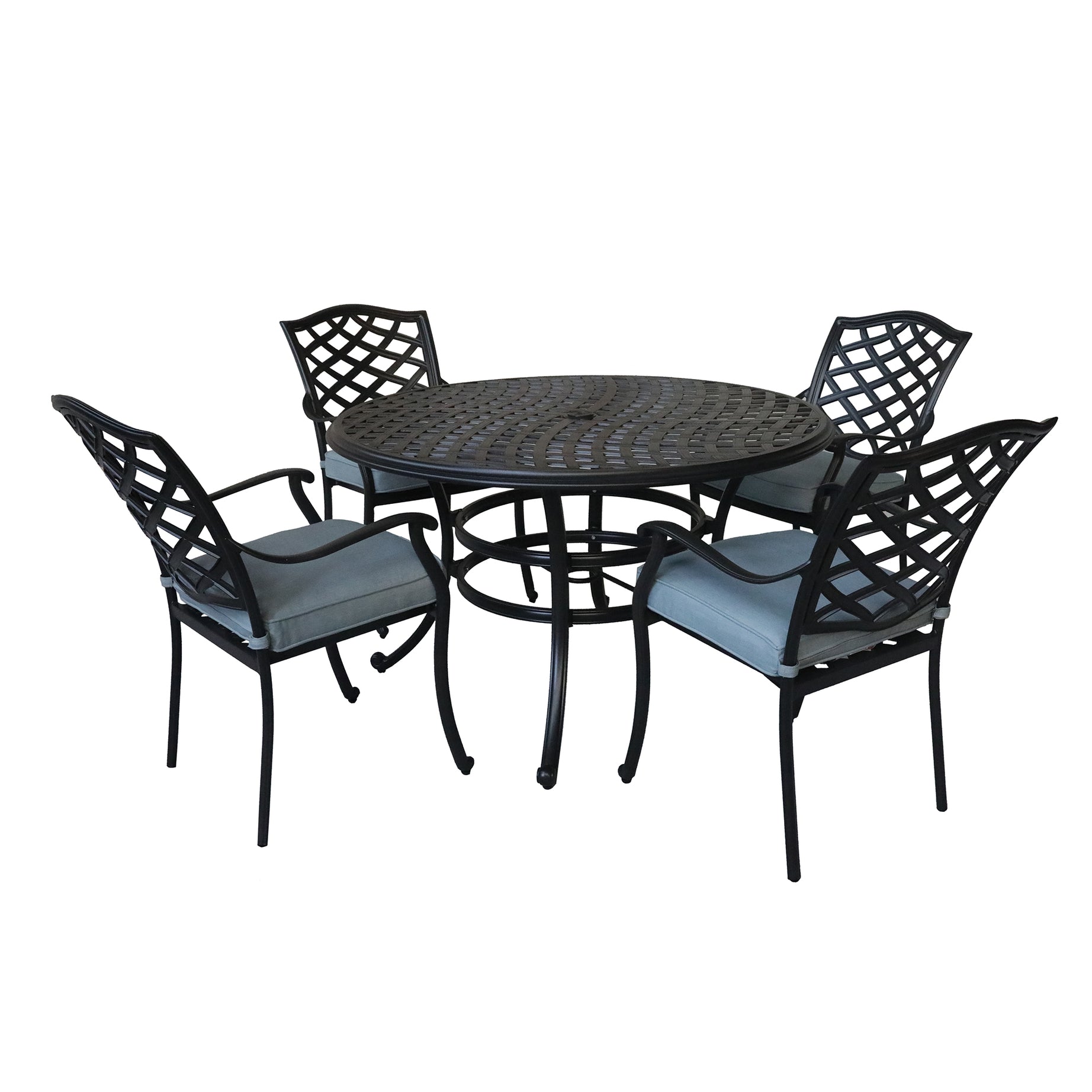 Aluminum 5-Piece Round Dining Set With 4 Arm Chairs, Light Blue--1