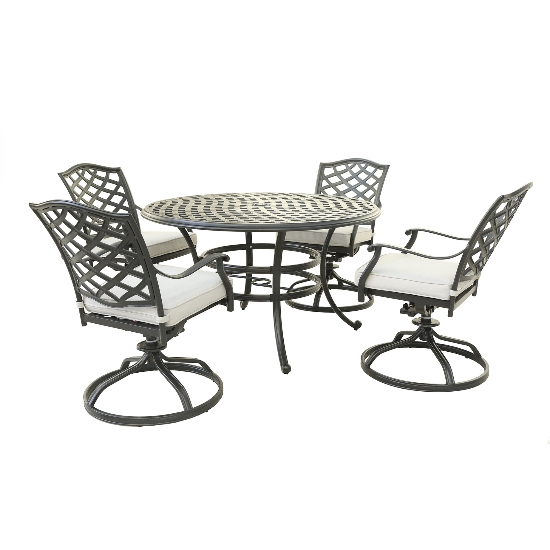 Aluminum 5-Piece Round Dining Set With 4 Swivel Rockers, Cast Silver--1