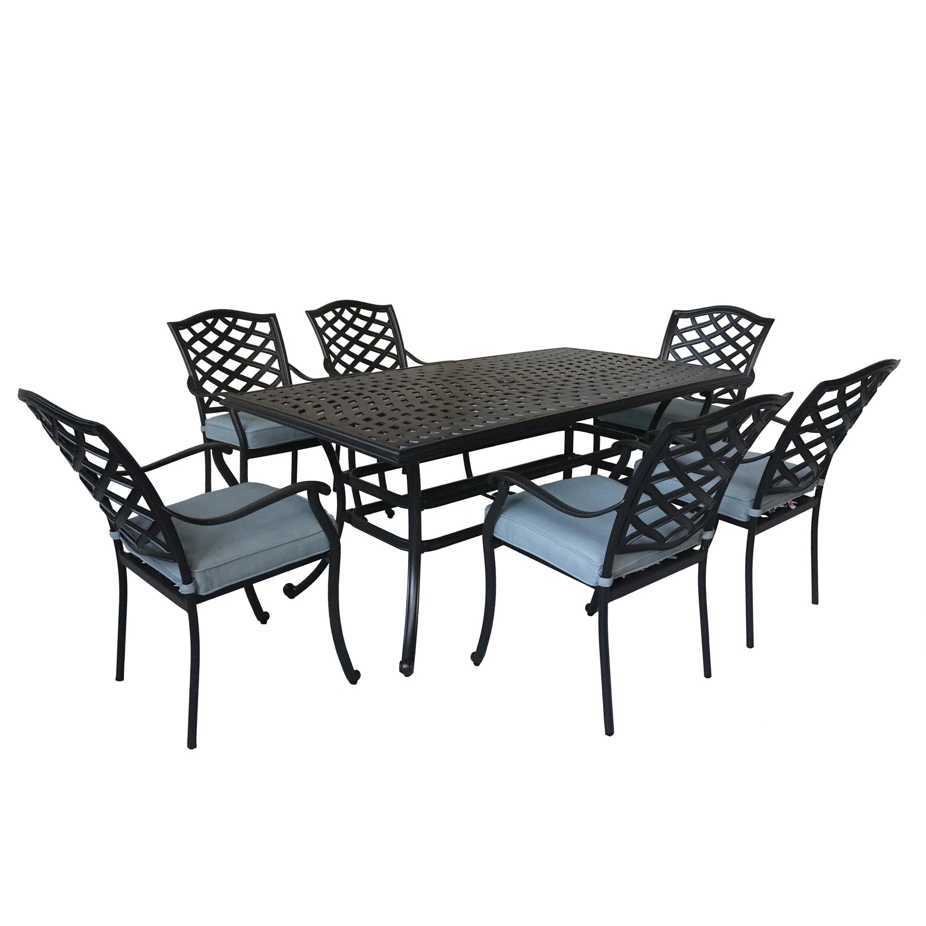 Aluminum 7-Piece Rectangular Dining Set With 6 Arm Chairs, Light Blue--1