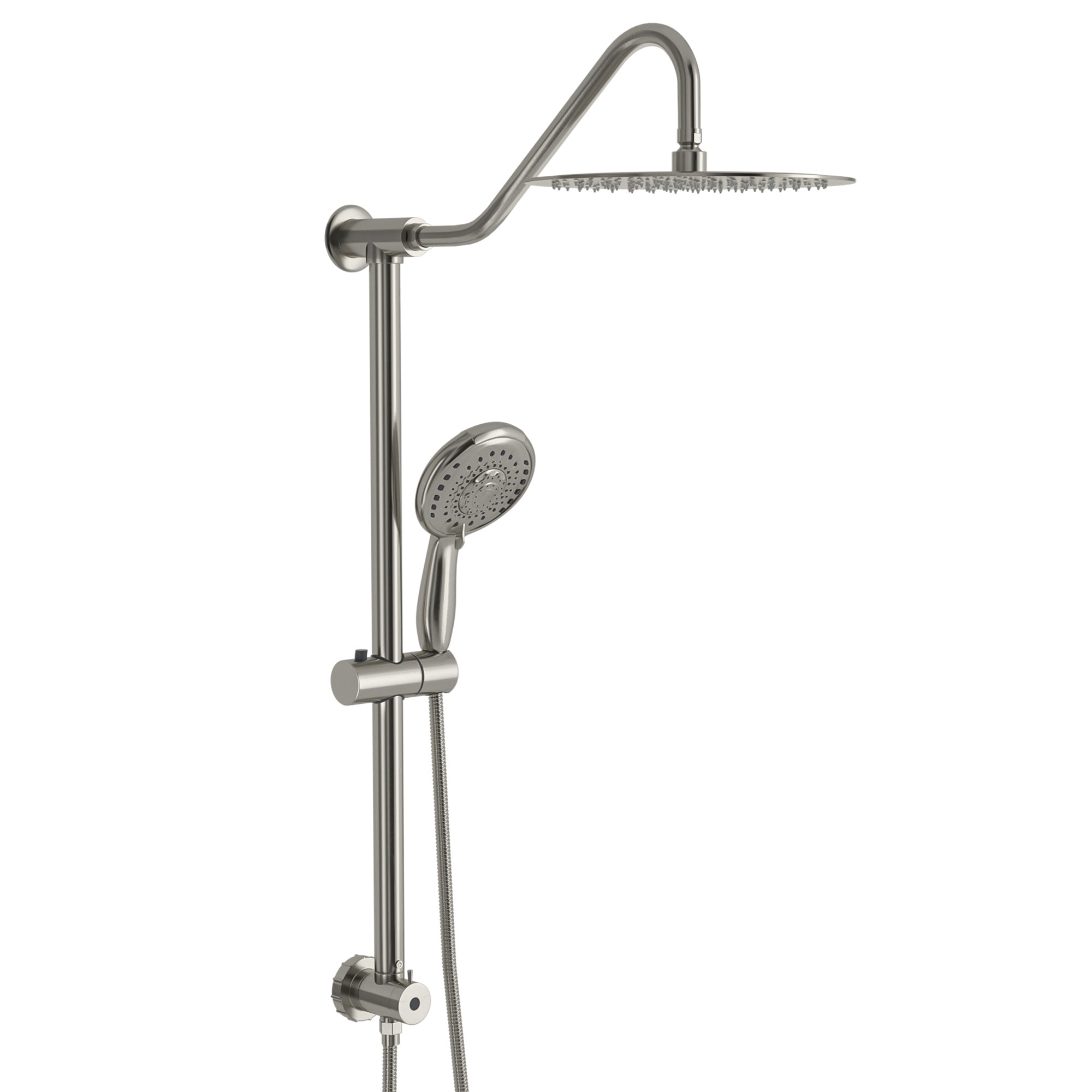 Shower set - 10 inch brushed round top spray shower and hand shower, round shower set with dual shower heads, Brushed Nickel--1