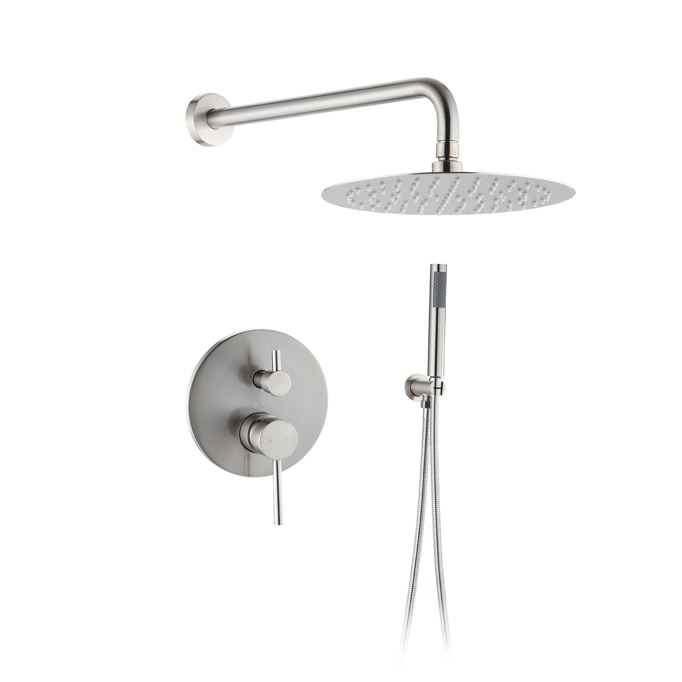 Wall Mounted Round Shower Combo Set with 10" Rain Shower head and Handheld Shower Head Set with Pressure Balancing Valve--1