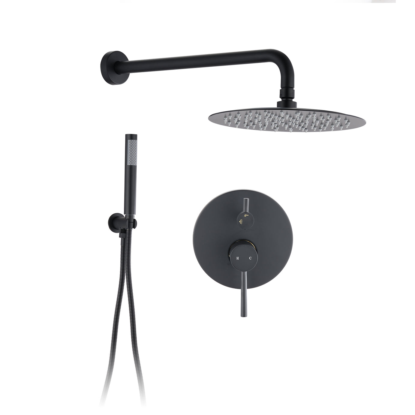 Wall Mounted Round Shower Combo Set with 10" Rain Shower head and Handheld Shower Head Set with Pressure Balancing Valve--1