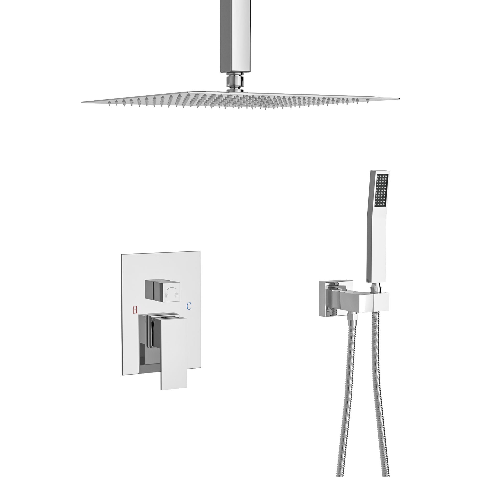 Dual Shower Head - 10 Inch Ceiling Mount Square Shower System with Rough-in Valve, Chrome--1