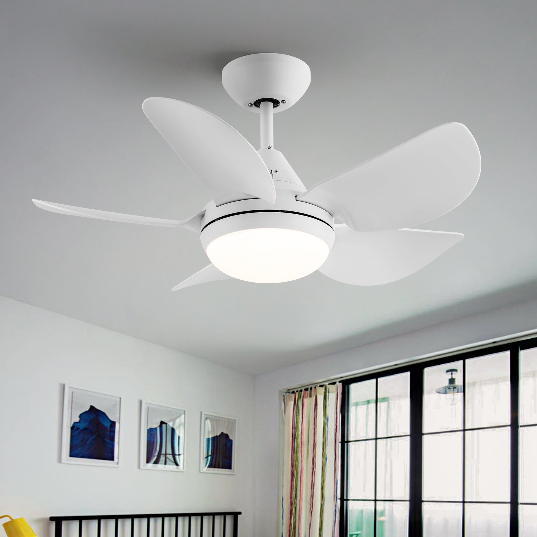 30 In Intergrated LED Ceiling Fan Lighting with White ABS Blade--1