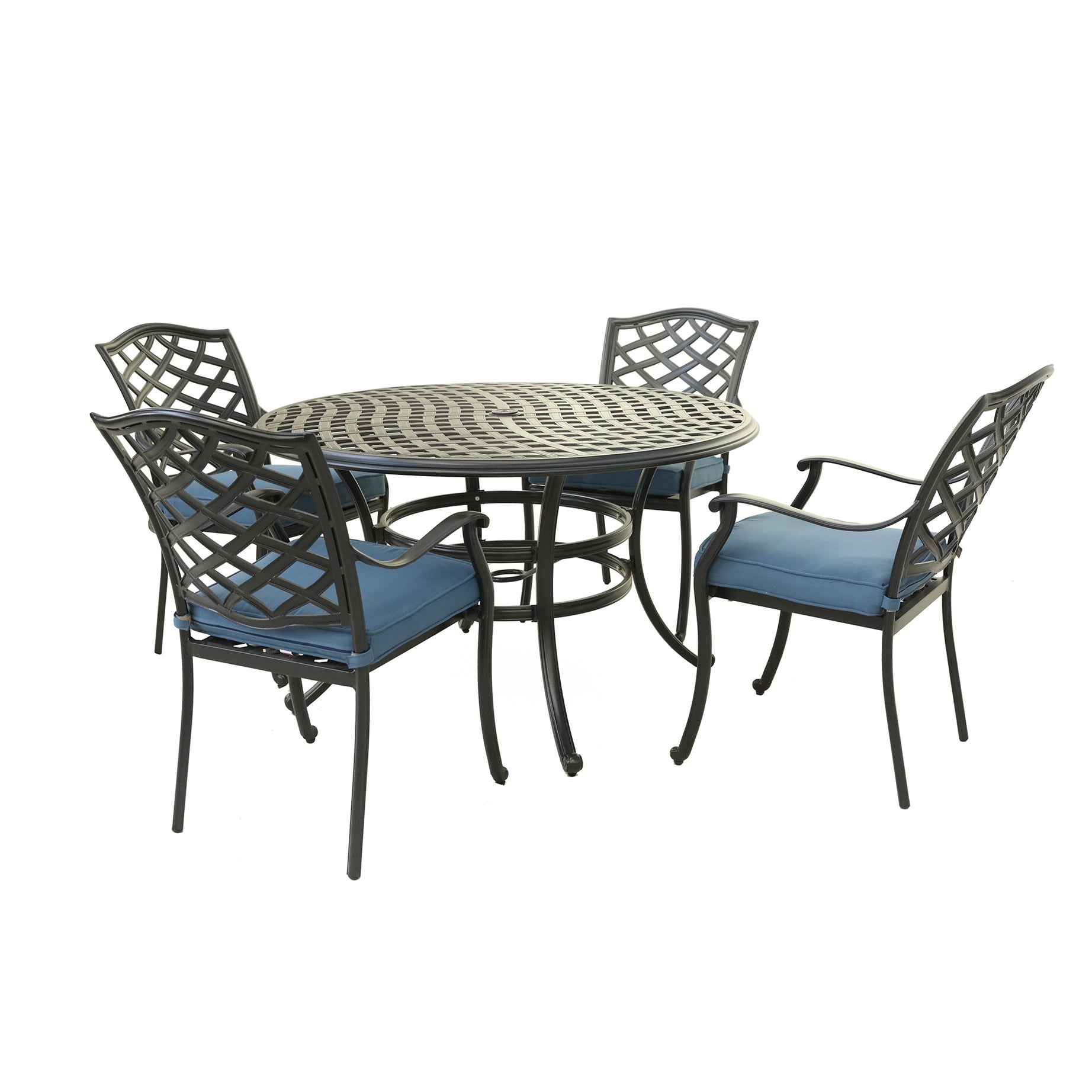 Aluminum 5-Piece Round Dining Set With 4 Arm Chairs, Sapphire Blue--1