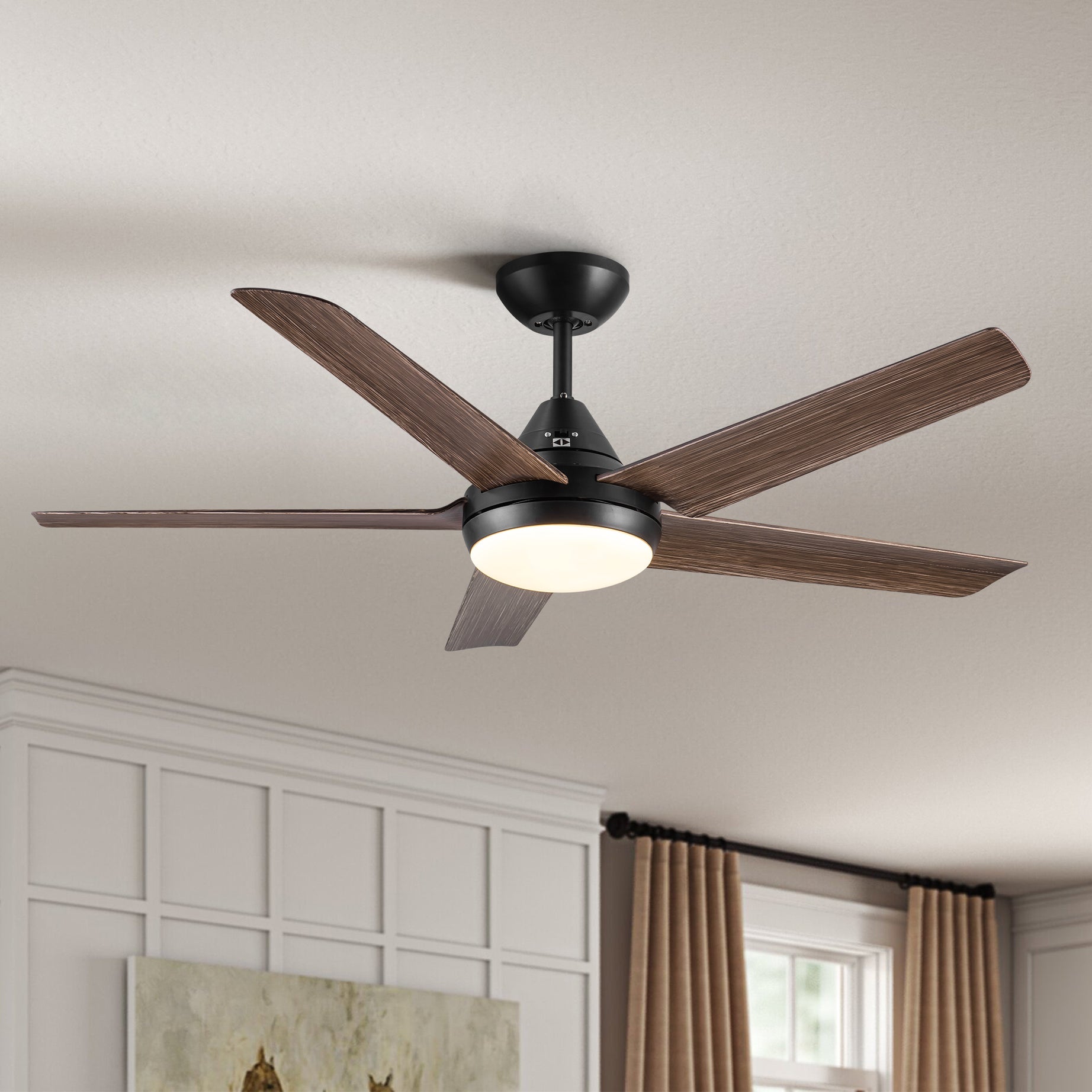 48 In Intergrated LED Ceiling Fan Lighting with Brown Wood Grain ABS Blade--1