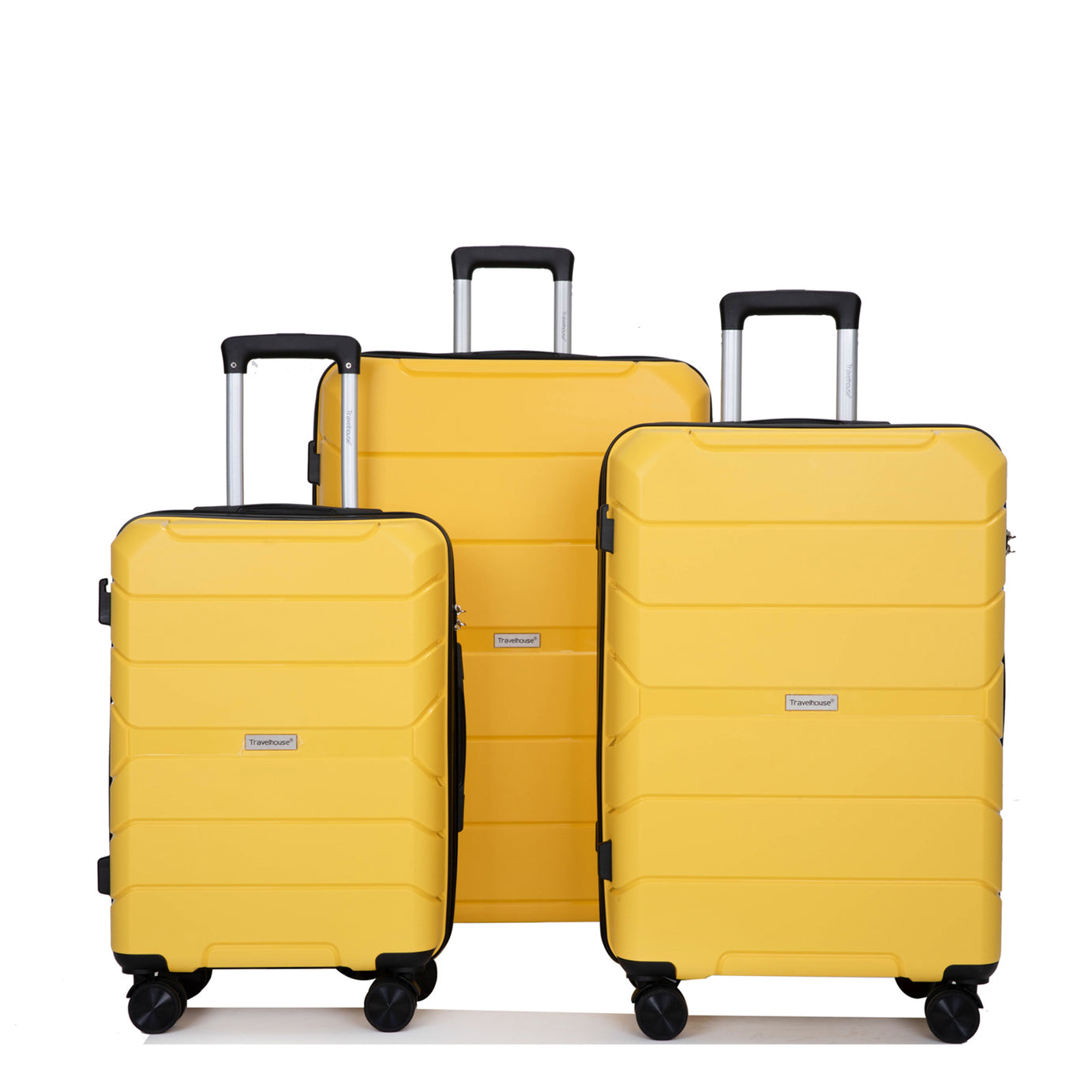 Hardshell Suitcase Spinner Wheels PP Luggage Sets Lightweight Durable Suitcase with TSA Lock,3-Piece Set (20/24/28) ,Yellow--1