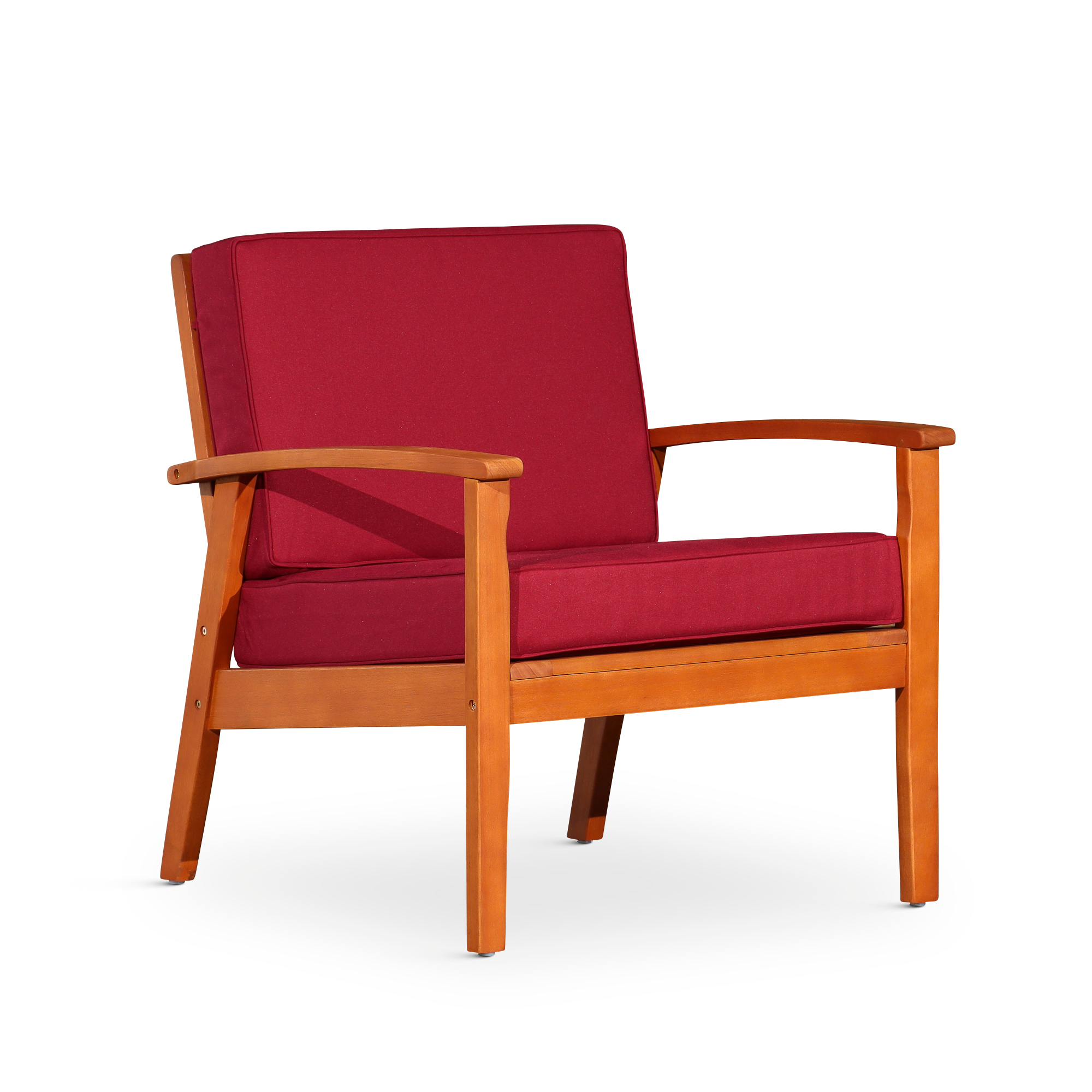 Deep Seat Eucalyptus Chair, Natural Oil Finish, Burgundy Cushions--1