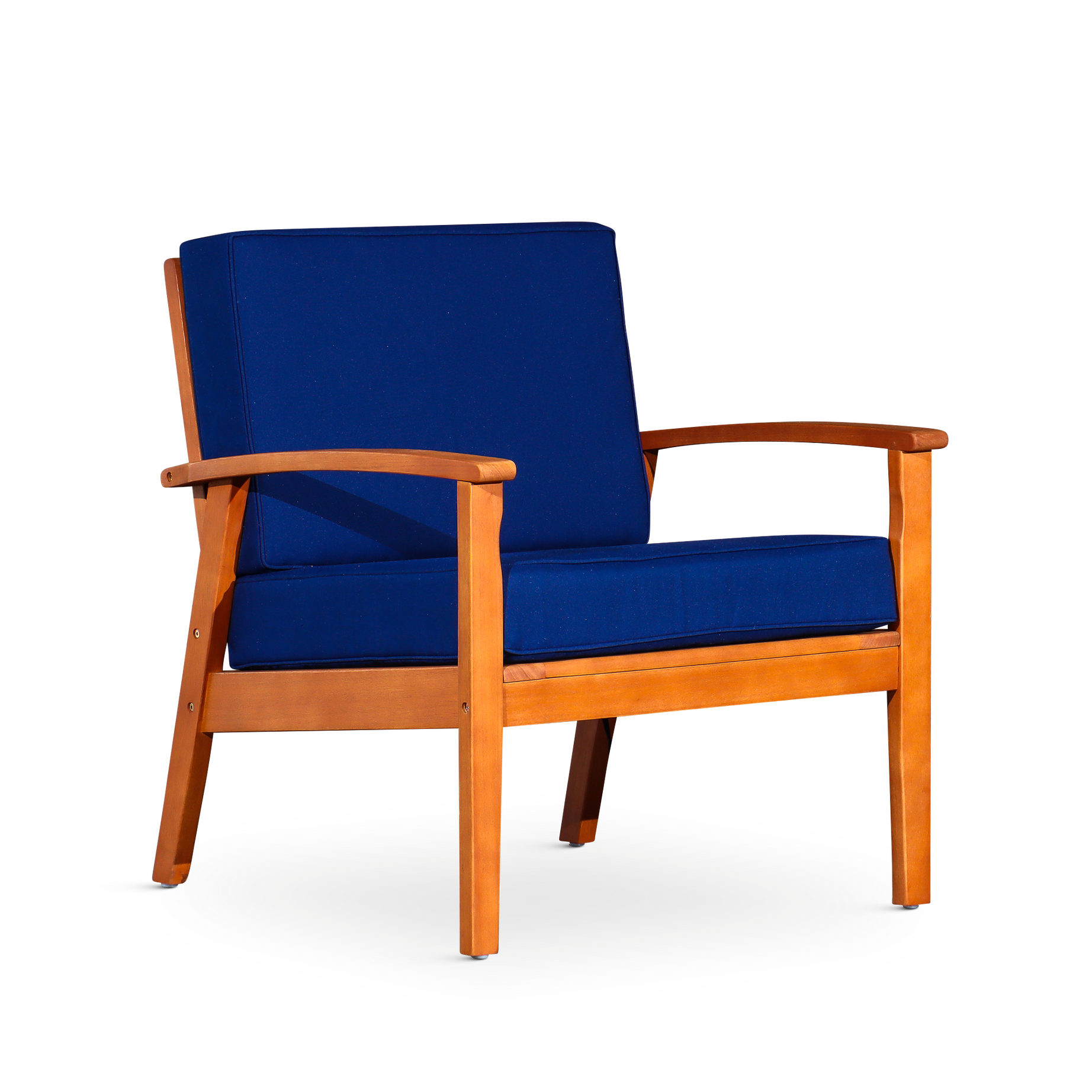 Deep Seat Eucalyptus Chair, Natural Oil Finish, Navy Cushions--1