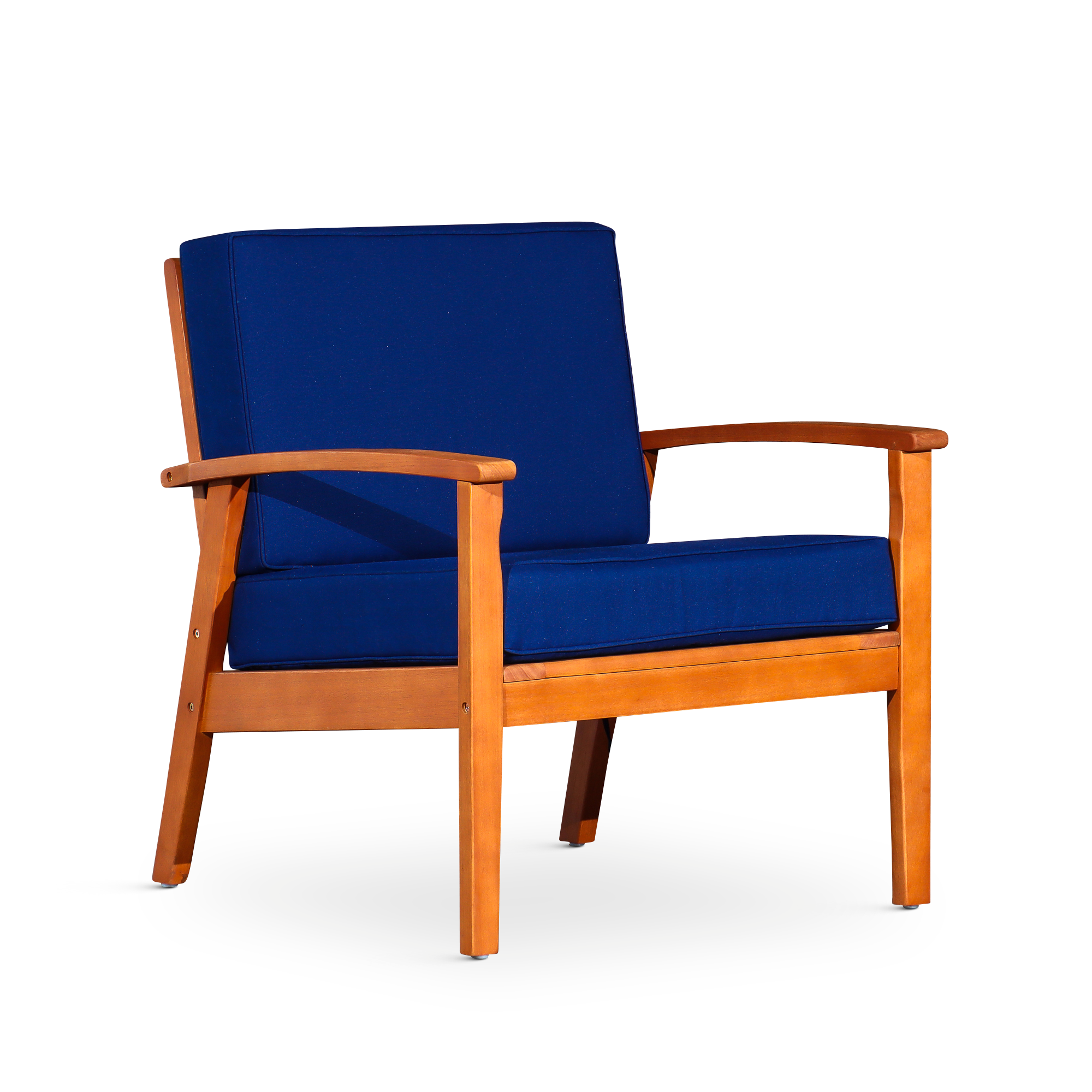 Deep Seat Eucalyptus Chair, Natural Oil Finish, Navy Cushions--1