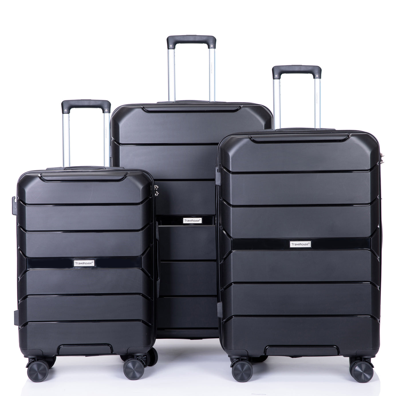 Hardshell Suitcase Spinner Wheels PP Luggage Sets Lightweight Durable Suitcase with TSA Lock,3-Piece Set (20/24/28) ,Black--1