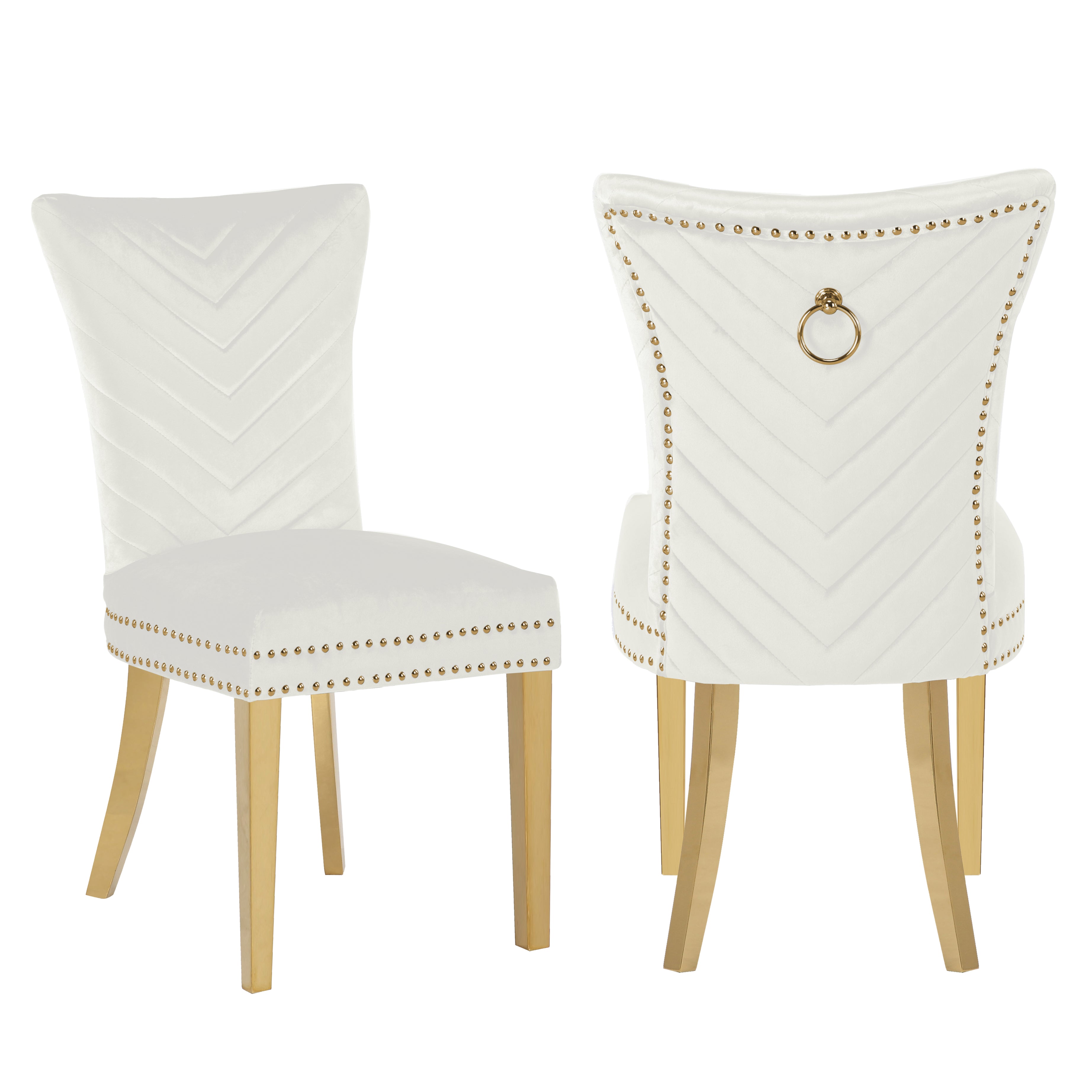 Eva 2 Piece Gold Legs Dining Chairs Finished with Velvet Fabric in Beige--1