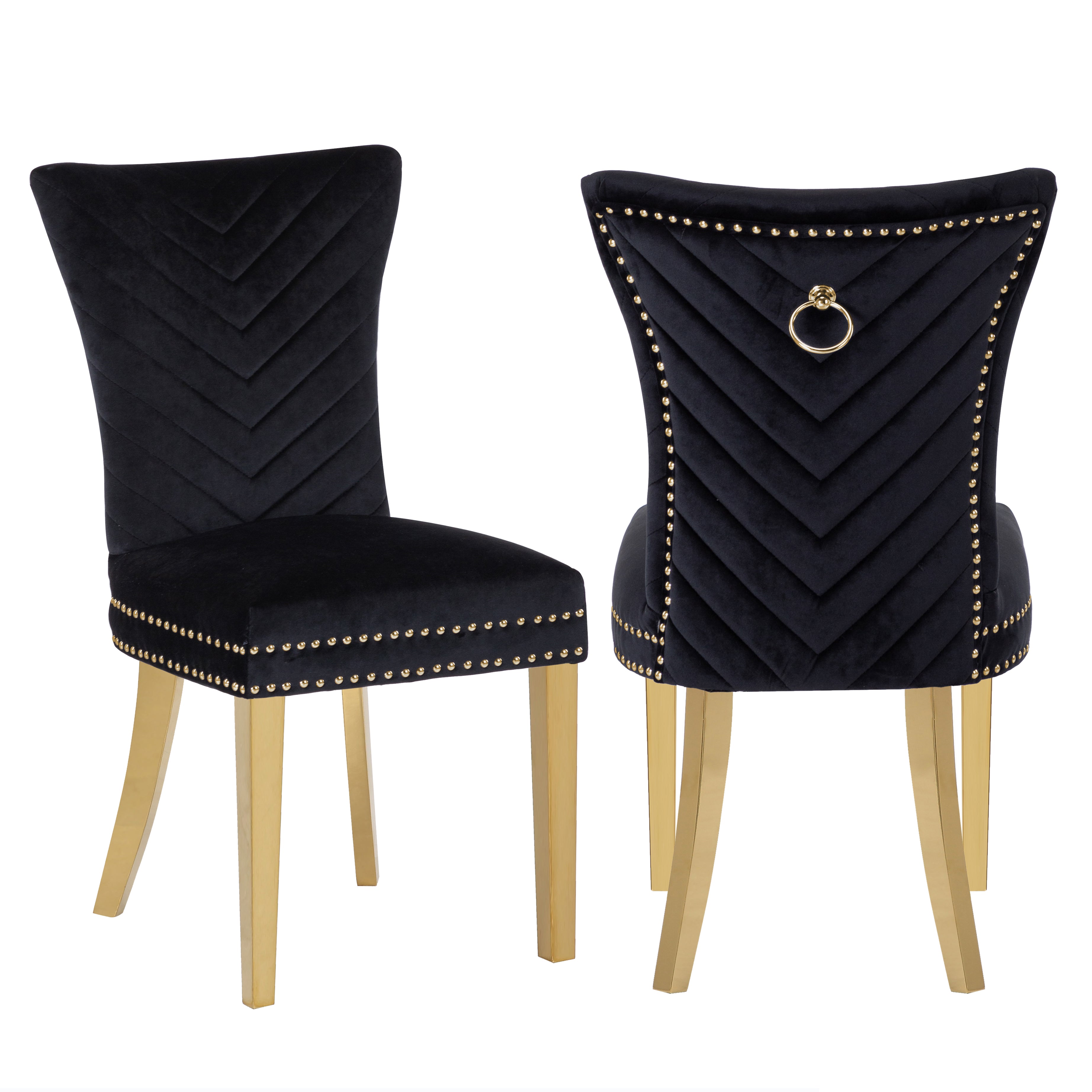 Eva 2 Piece Gold Legs Dining Chairs Finished with Velvet Fabric in Black--1