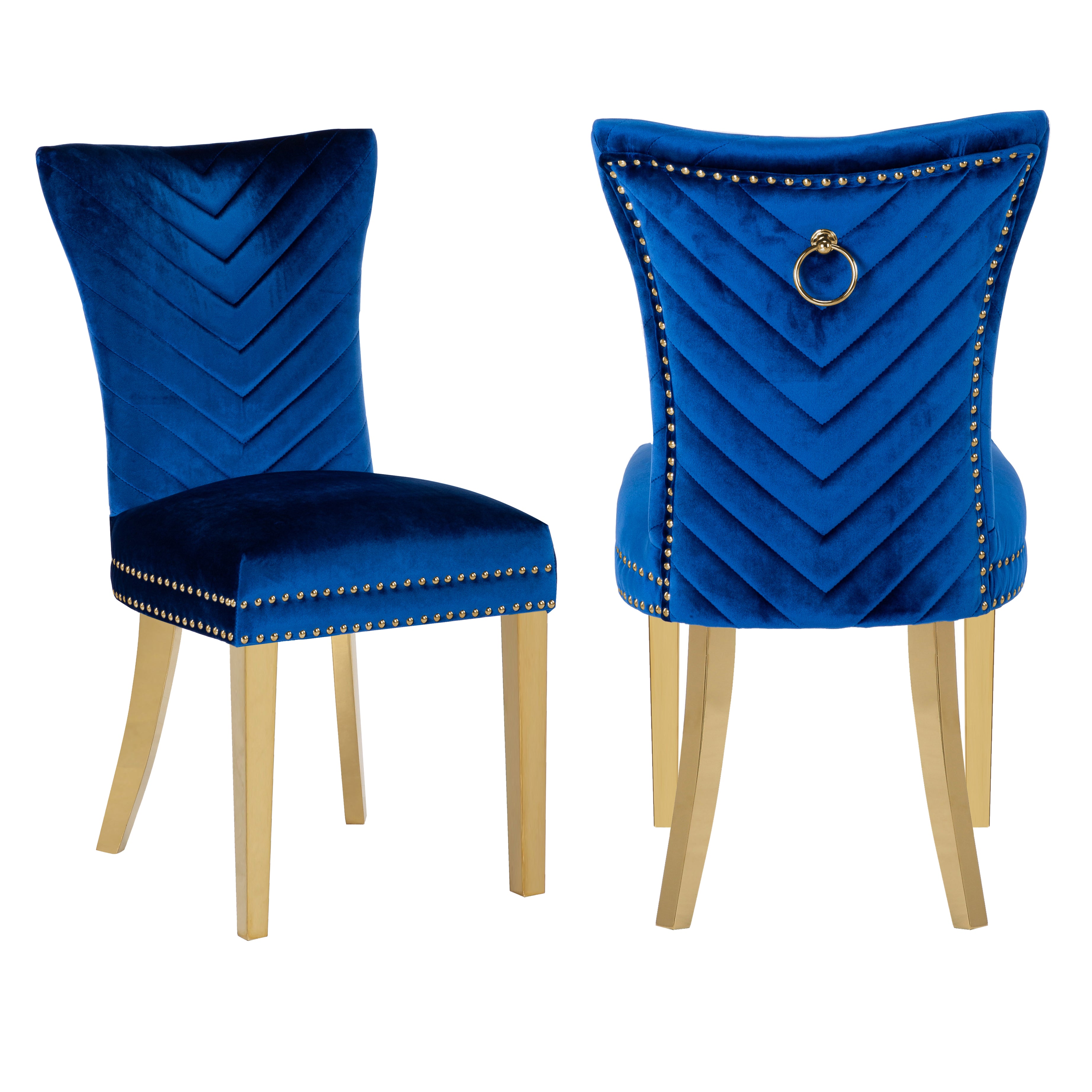 Eva 2 Piece Gold Legs Dining Chairs Finished with Velvet Fabric in Blue--1