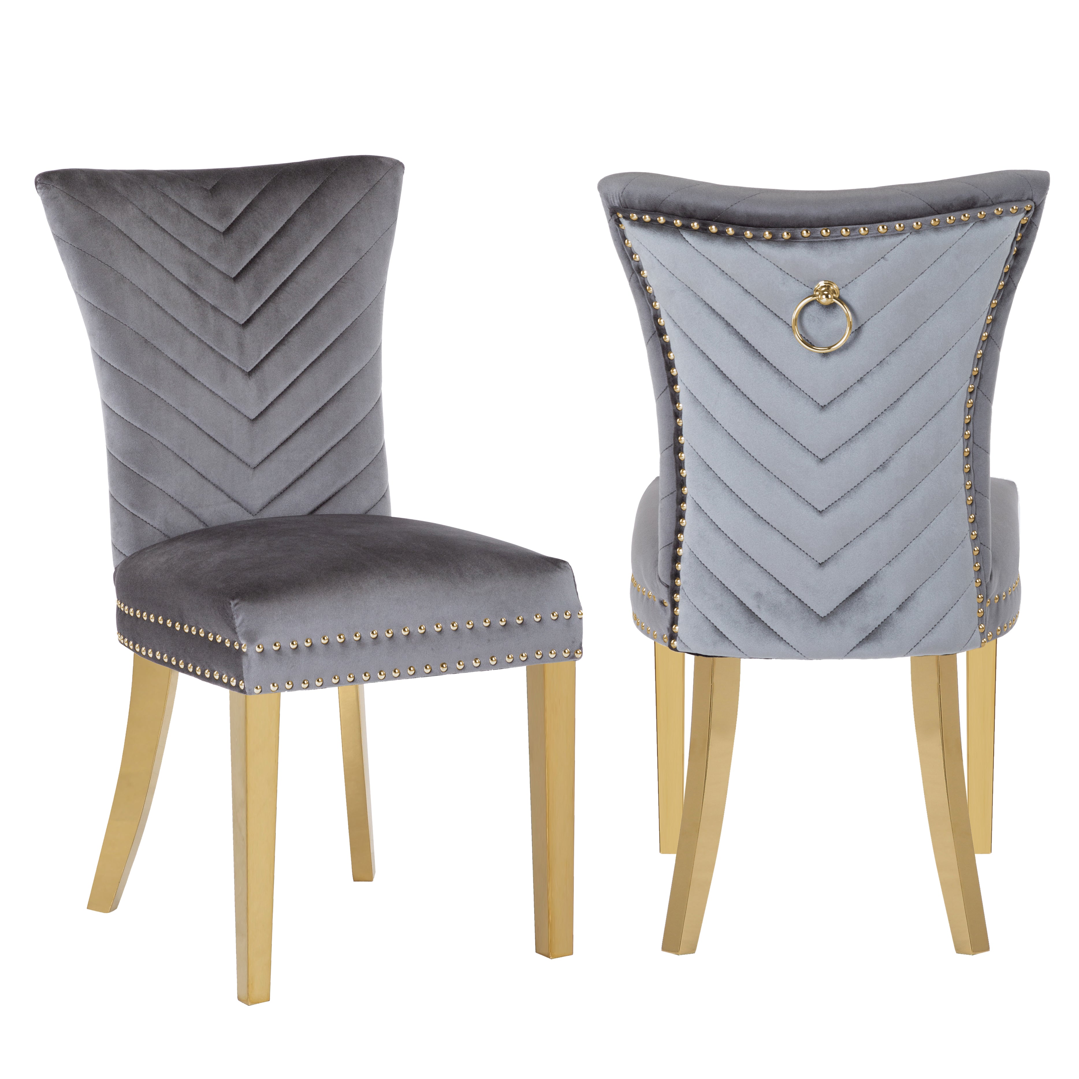 Eva 2 Piece Gold Legs Dining Chairs Finished with Velvet Fabric in Gray--1