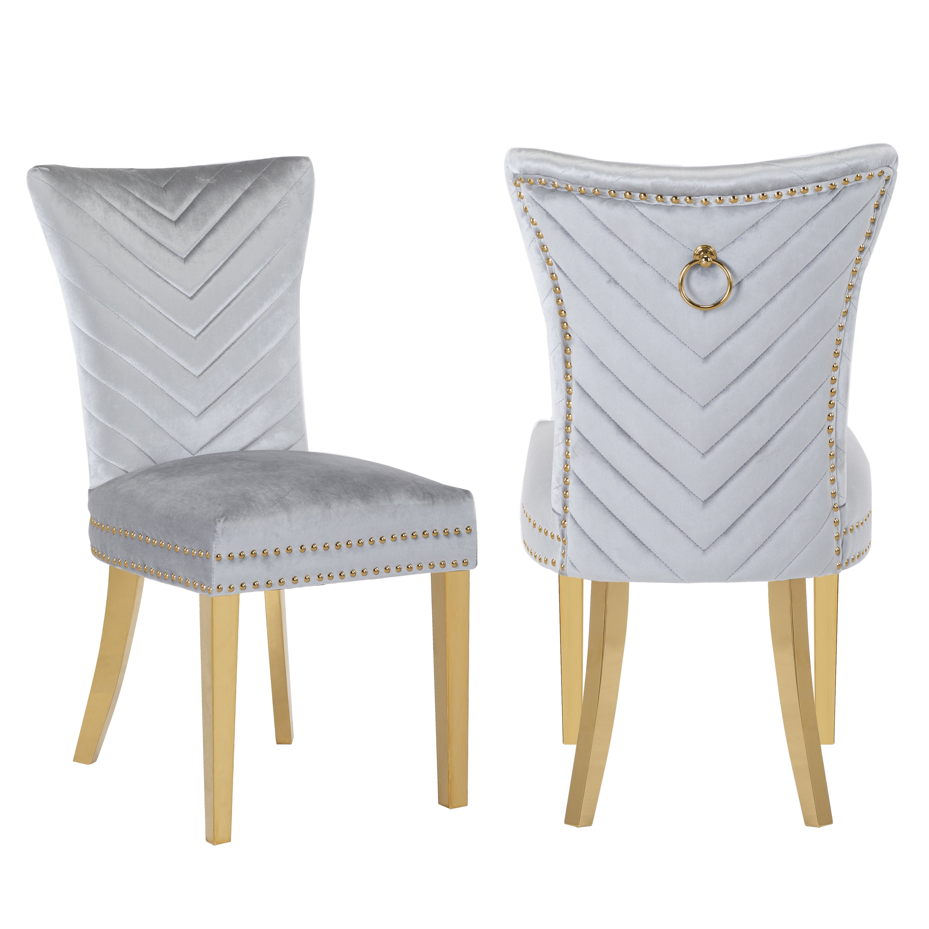 Eva 2 Piece Gold Legs Dining Chairs Finished with Velvet Fabric in Silver--1