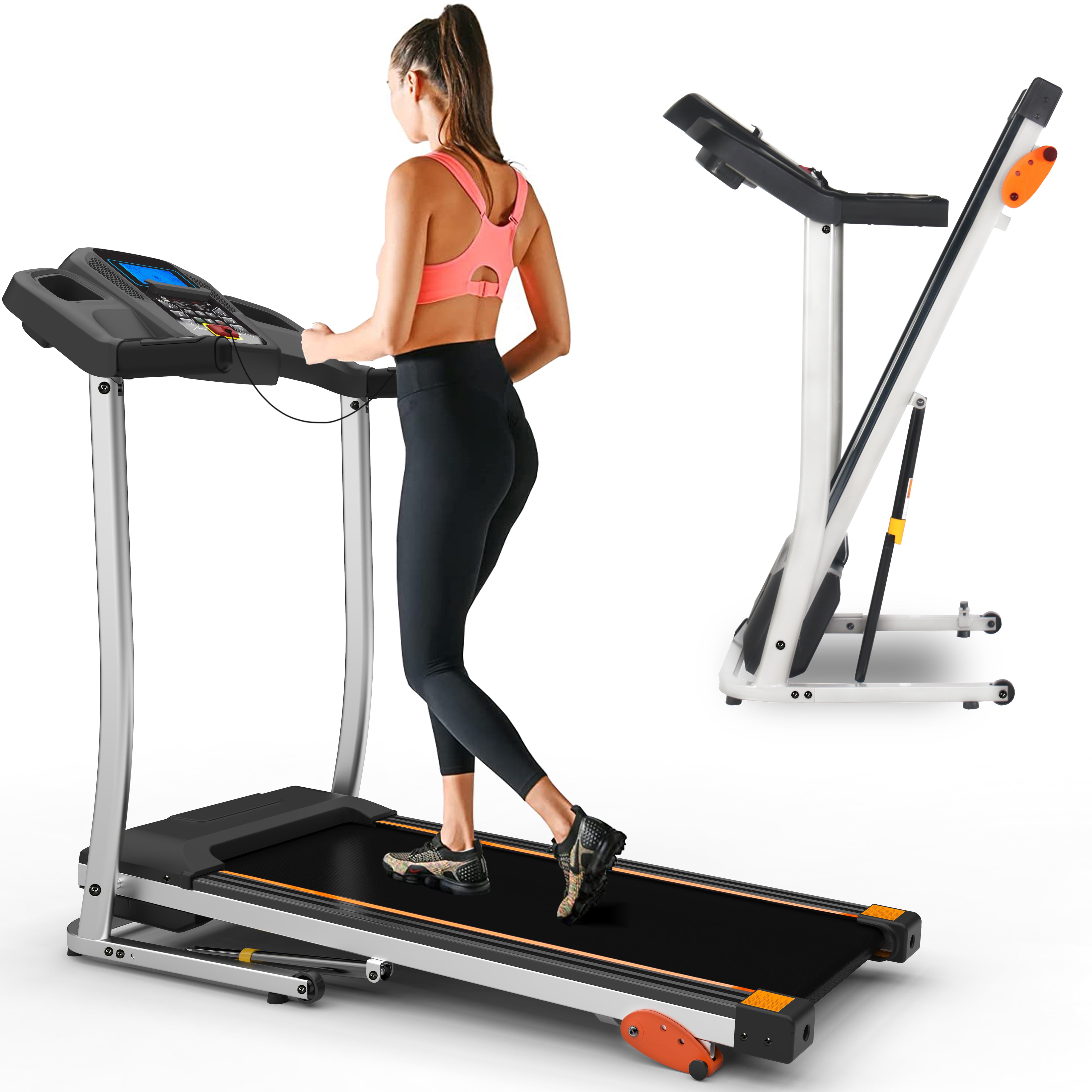 Folding Treadmill 2.5HP 12KM/H, Foldable Home Fitness Equipment with LCD for Walking & Running, Cardio Exercise Machine, 4 Incline Levels, 12 Preset or Adjustable Programs, Bluetooth Connectivity, Bla--1