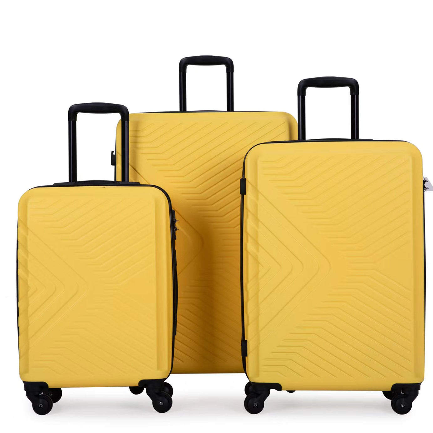 3 Piece Luggage Sets ABS Lightweight Suitcase with Two Hooks, Spinner Wheels, TSA Lock, (20/24/28), Yellow--1