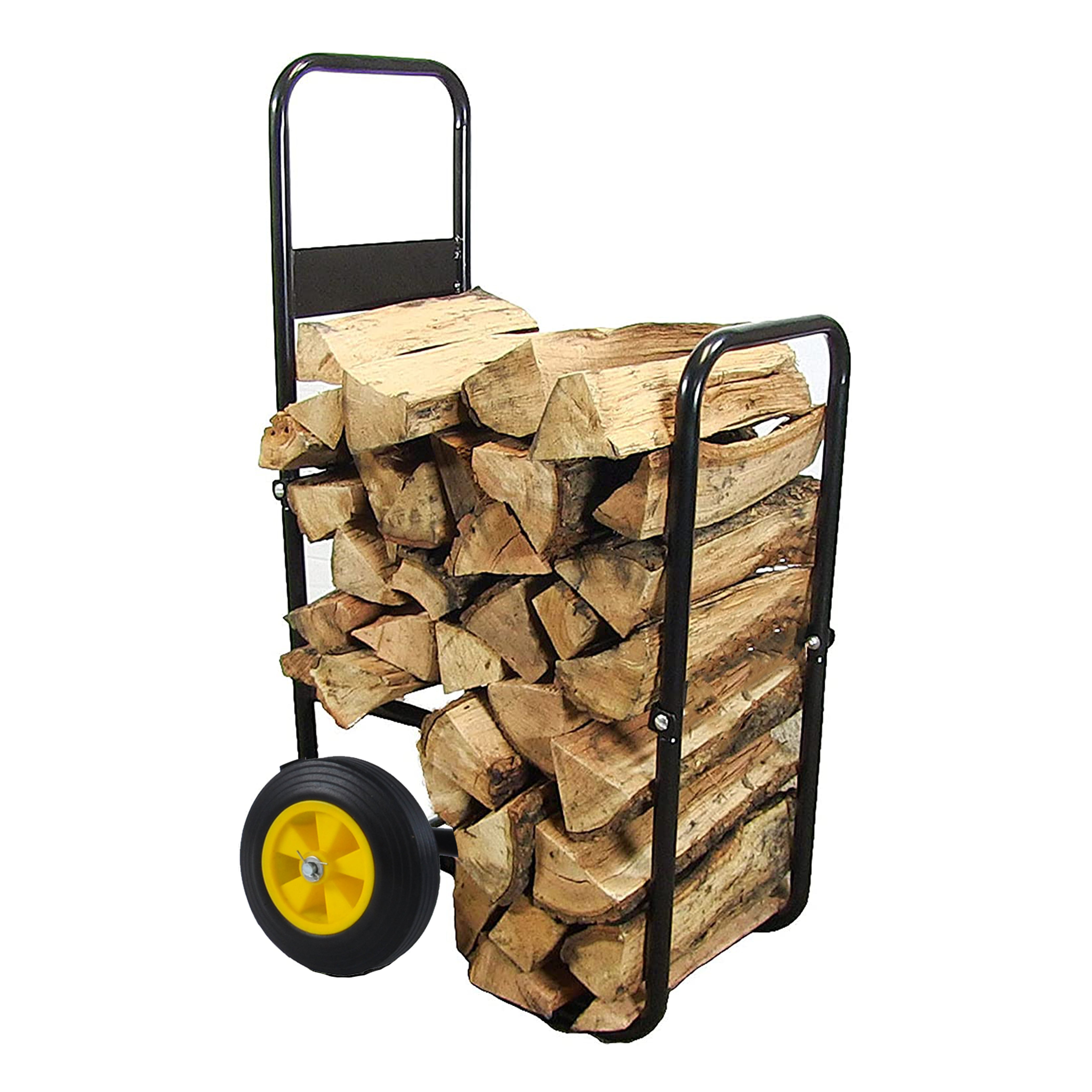 Firewood Log Cart Carrier - Outdoor or Indoor Black Steel Wood Rack Storage Mover - Rolling Wheeled Metal Dolly Hauler - Wood Moving Equipment--1