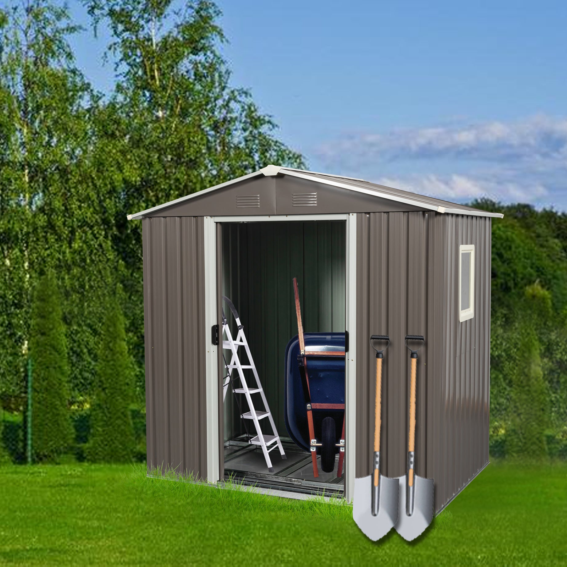 6ft x 5ft Outdoor Metal Storage Shed gray With window--1