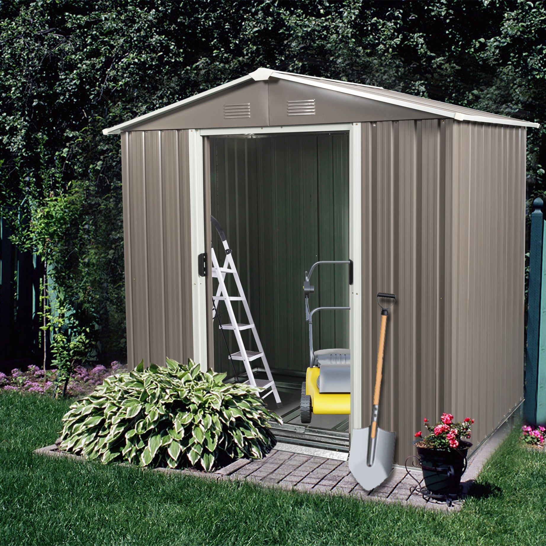 6ft x 5ft Outdoor Metal Storage Shed gray--1