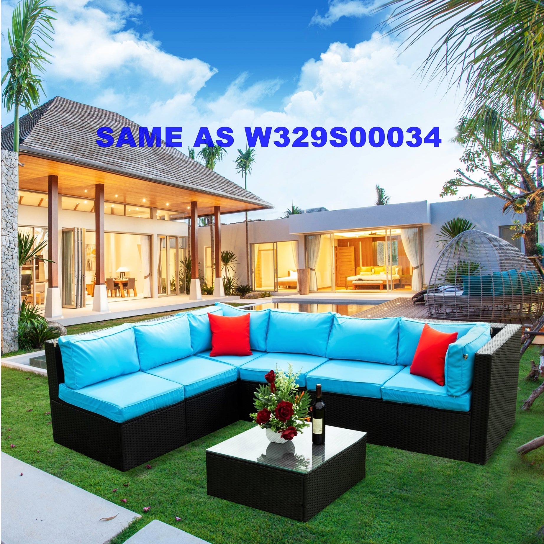 5 Pieces PE Rattan sectional Outdoor Furniture Cushioned  U Sofa set with 2 Pillow--1