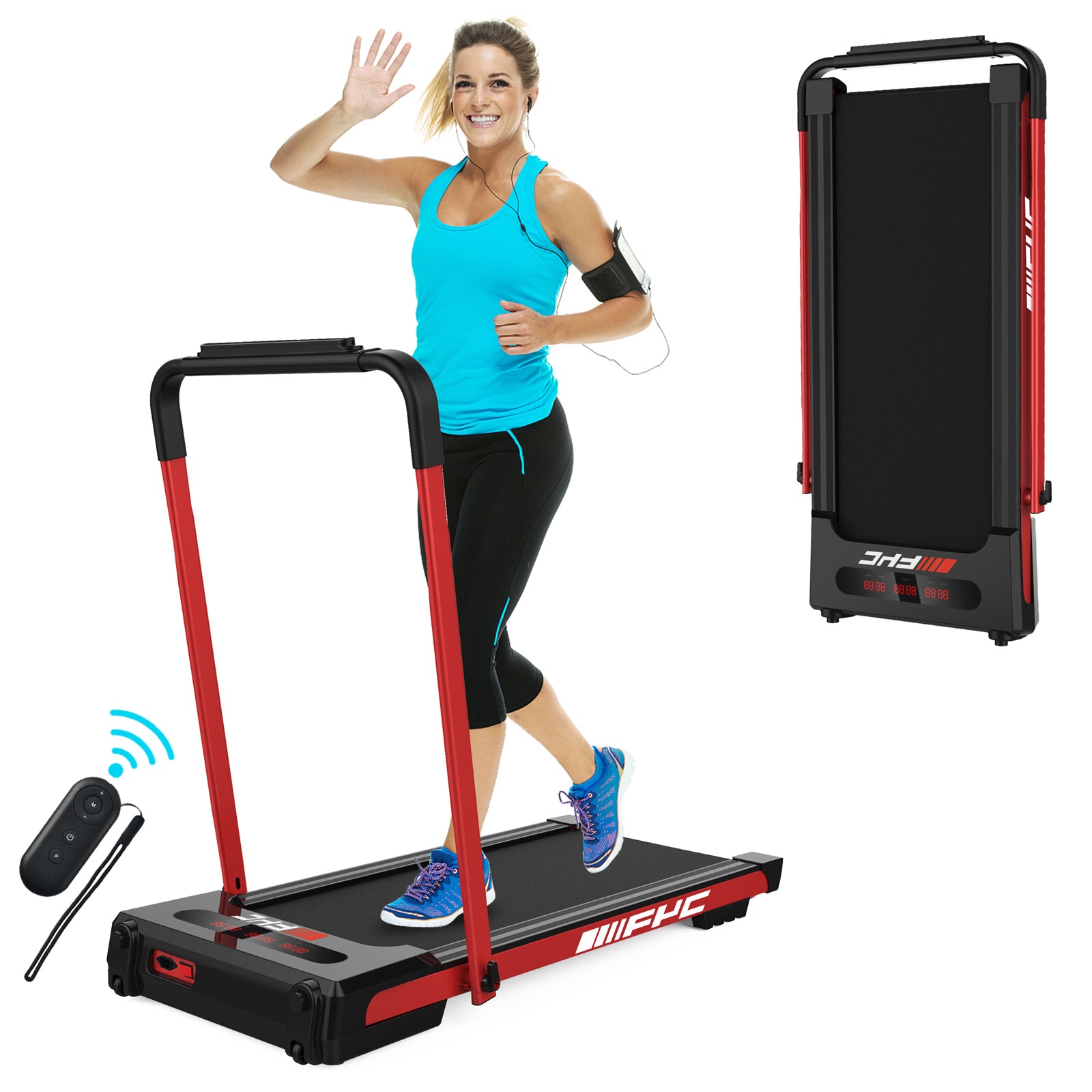 2 in 1 Under Desk Treadmill - 3.5 HP Folding Treadmill for Home, Installation-Free Foldable Treadmill Compact Electric Running Machine, Remote Control & LED Display Walking Running Jogging--1