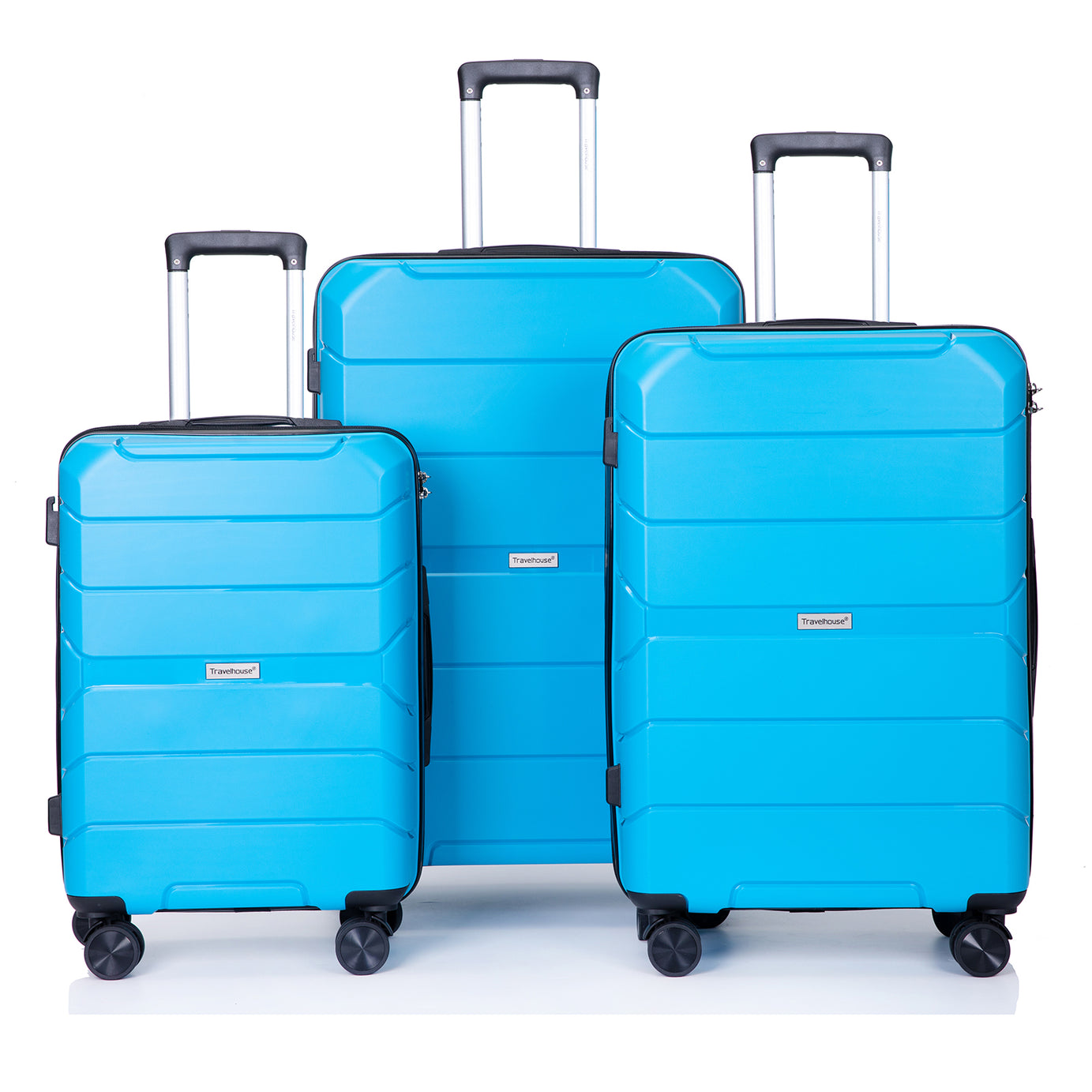 Hardshell Suitcase Spinner Wheels PP Luggage Sets Lightweight Suitcase With TSA Lock,3-Piece Set (20/24/28) ,Light Blue--1