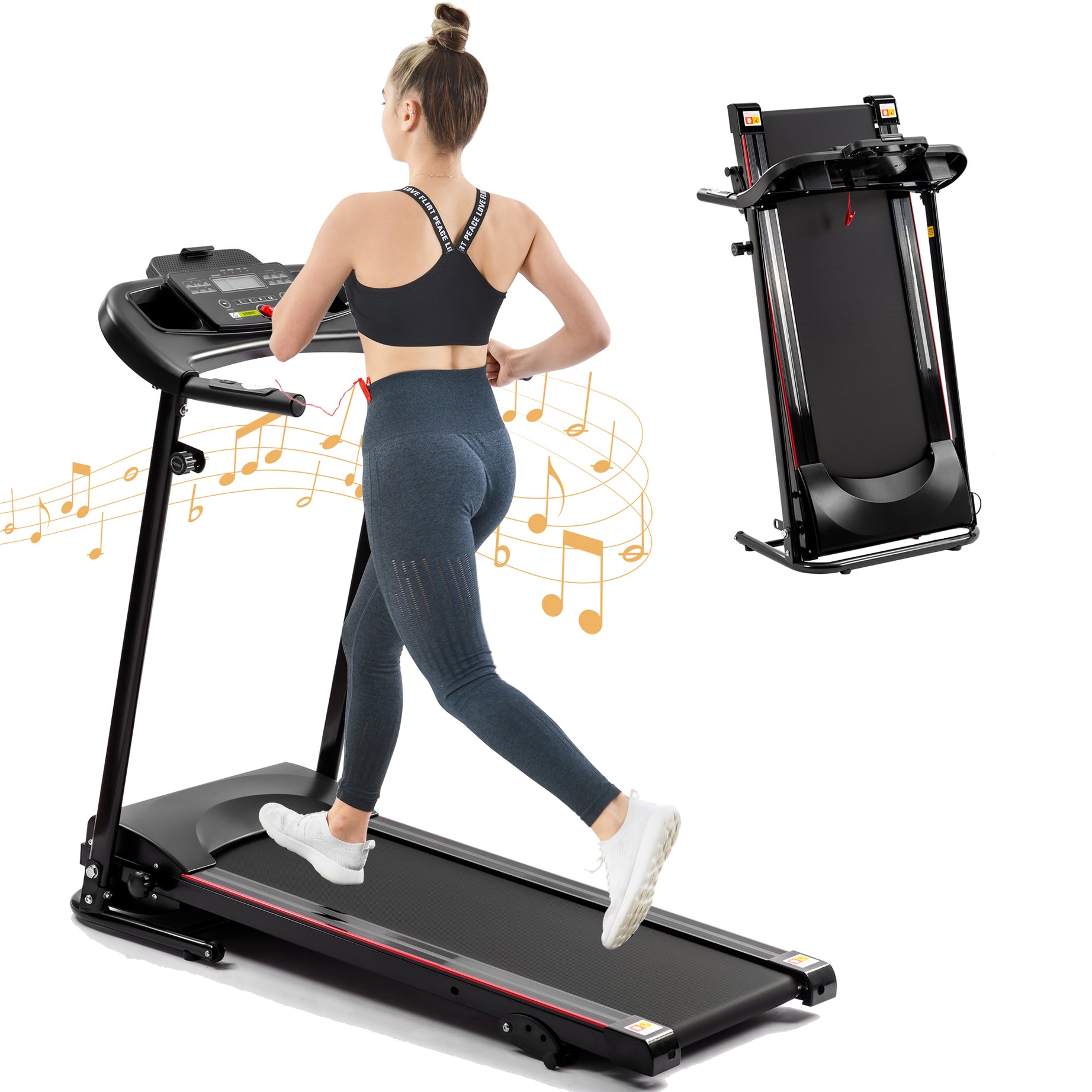 Folding Treadmill with Incline 2.5HP 12KM/H Electric Treadmill for Home Foldable, Bluetooth Music Cup Holder Heart Rate Sensor Walking Running Machine for Indoor Home Gym Exercise Fitness--1